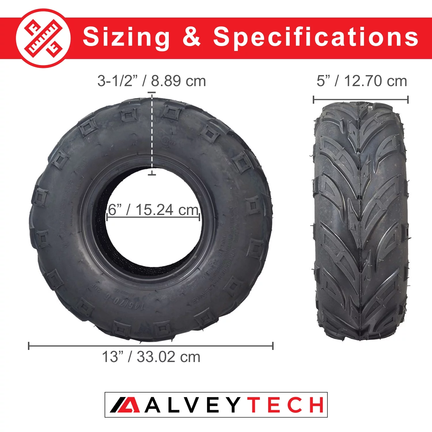 AlveyTech 145/70-6 Front Tire with V-Tread for the Coleman KT196/CK196-T Go-Kart, All Terrain - Inhomebuy