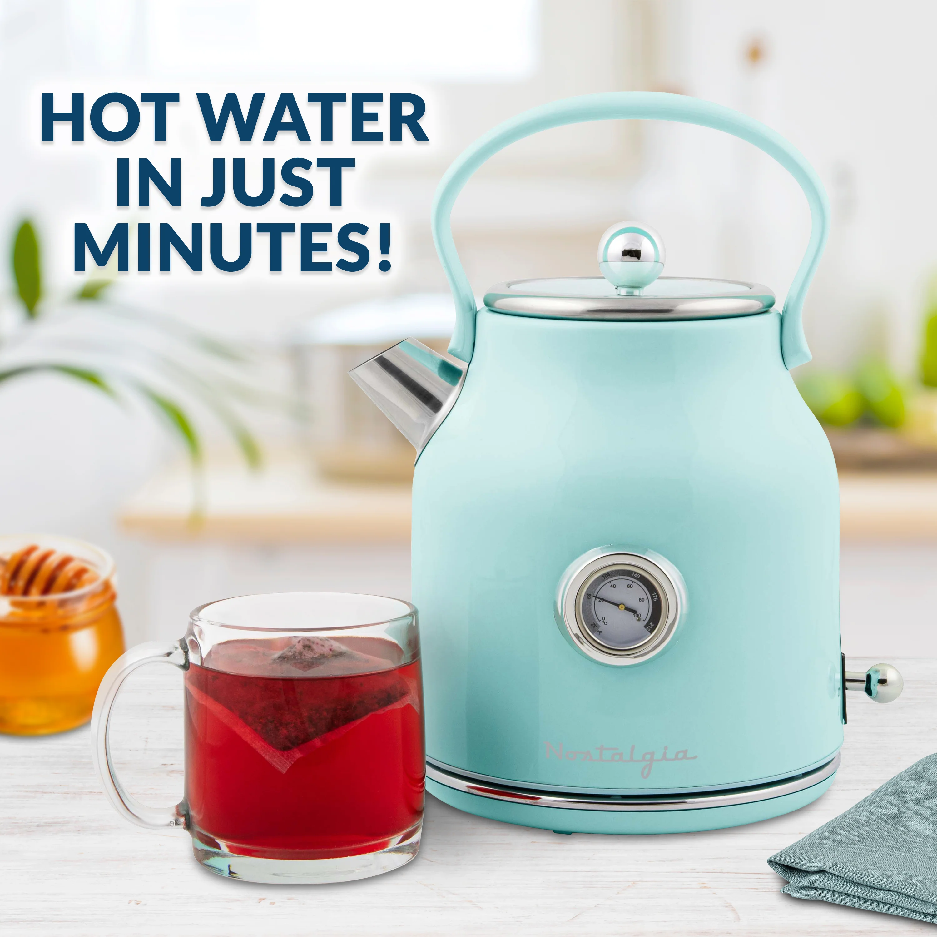 Retro Stainless Steel Electric Tea and Water Kettle, Aqua - Inhomebuy