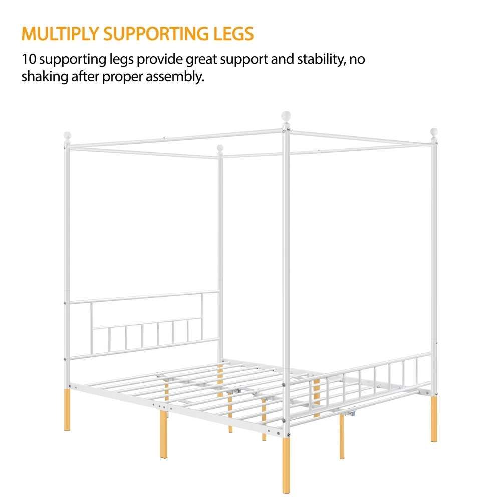 Topeakmart Metal Bed Frame Four-Poster Canopied with Headboard & Footboard, Queen, Black - Inhomebuy