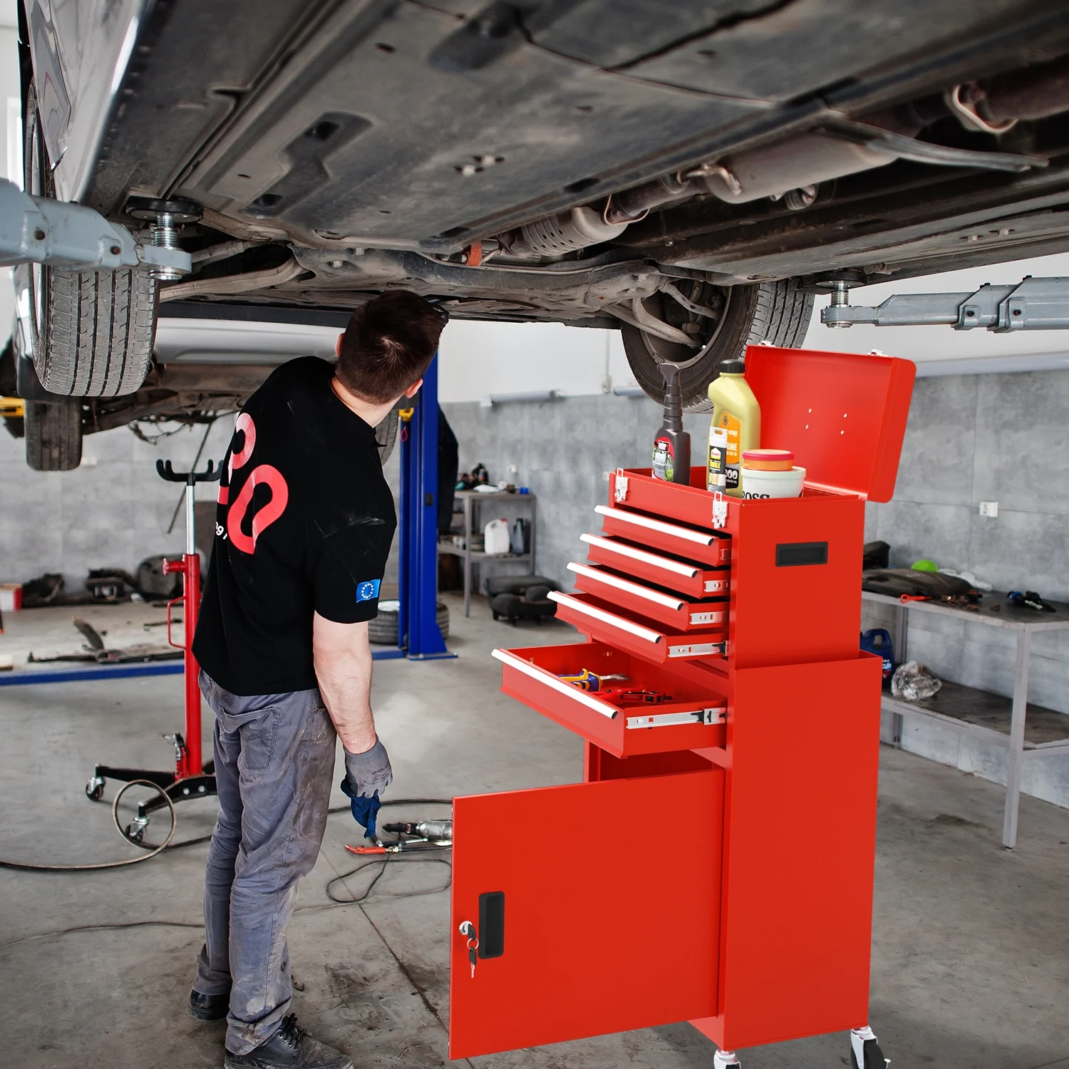 5 Drawer Mechanic Tool Chest with Wheels Heavy Duty Rolling Tool Box Cabinet Keyed Locking System Toolbox Organizer for Workshop Darkblue - Inhomebuy