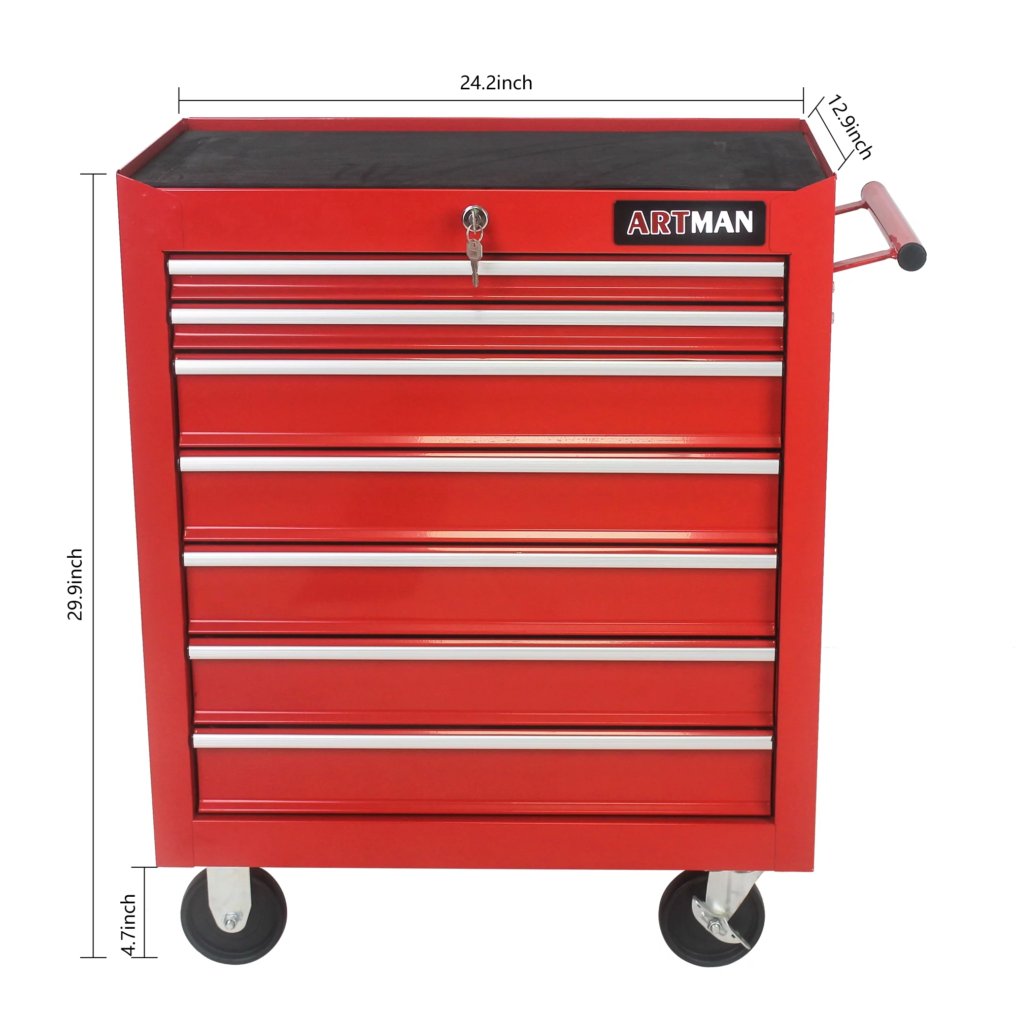 7 Drawers Rolling Tool Chest Cabinet with Wheels, Tool Storage Cabinet and Tool Box Organizer for Garage Warehouse Workshop, Red - Inhomebuy