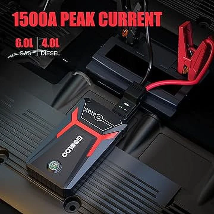 GOOLOO Car Jump Starter,1500A Peak  12V Battery Jump Box with Quick Charge Out(Up to 6.0L Gas and 4.0L Diesel Engines),GE1500 Portable Battery Booster Pack Power Bank Car Starter - Inhomebuy