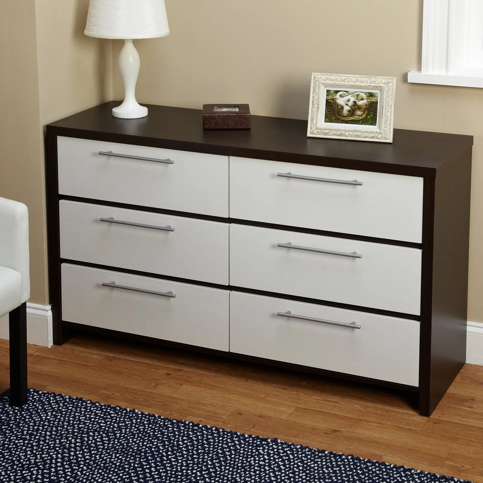 TMS Ava 6-Drawer Contemporary Chest, White/Espresso - Inhomebuy