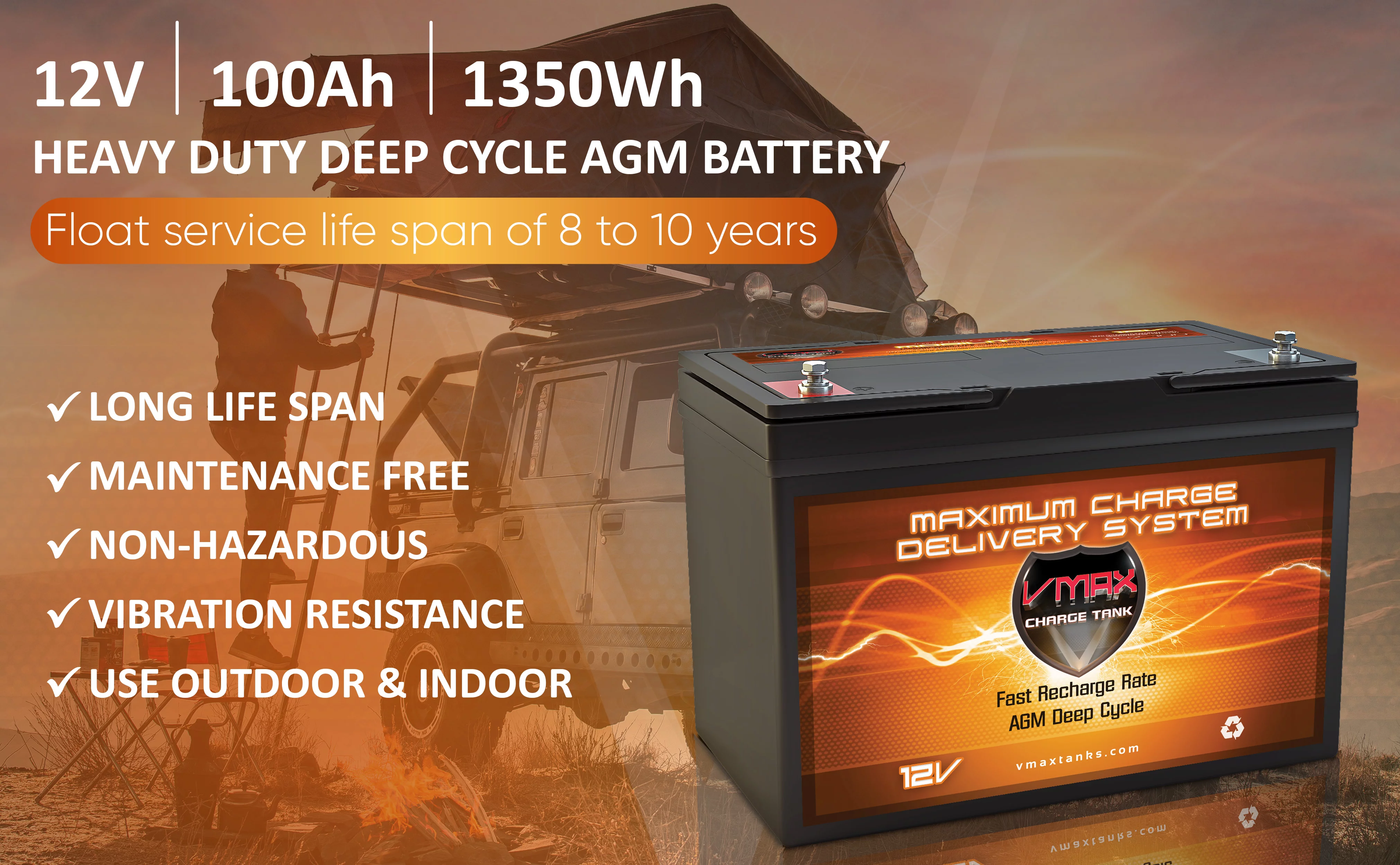 VMAX SLR100 AGM Deep Cycle Battery Replaces AC Delco M27MF 12V group 27 100Ah - Inhomebuy