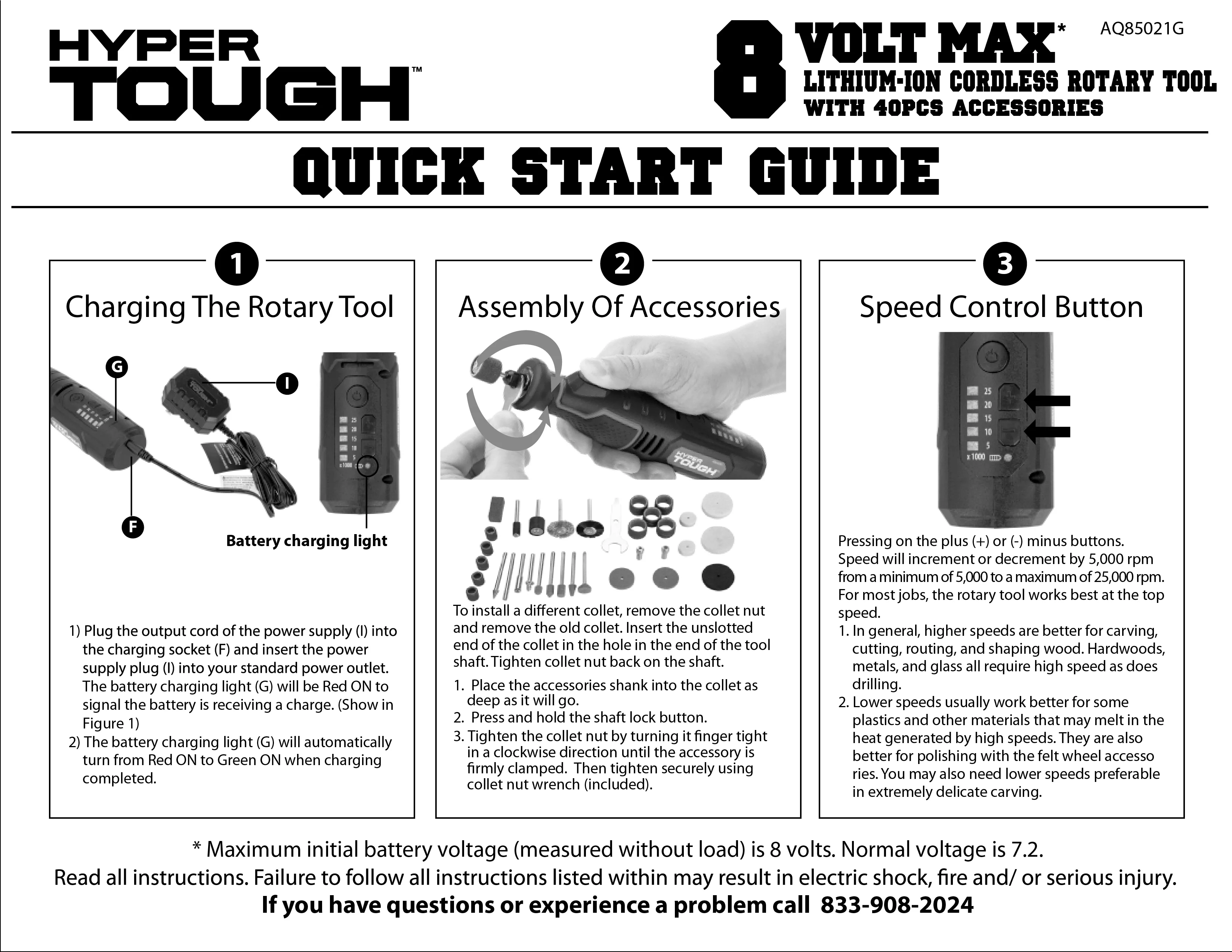 Hyper Tough 8V MAX Cordless Rotary Tool, Non Removable 1.5 Ah Battery with Charger, 40 Piece Accessory Kit & Plastic Storage Case - Inhomebuy