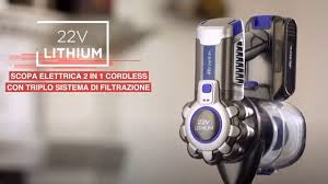 Cordless Electric Broom With Blue Rechargeable Battery 2 In 1 22.2V - Inhomebuy