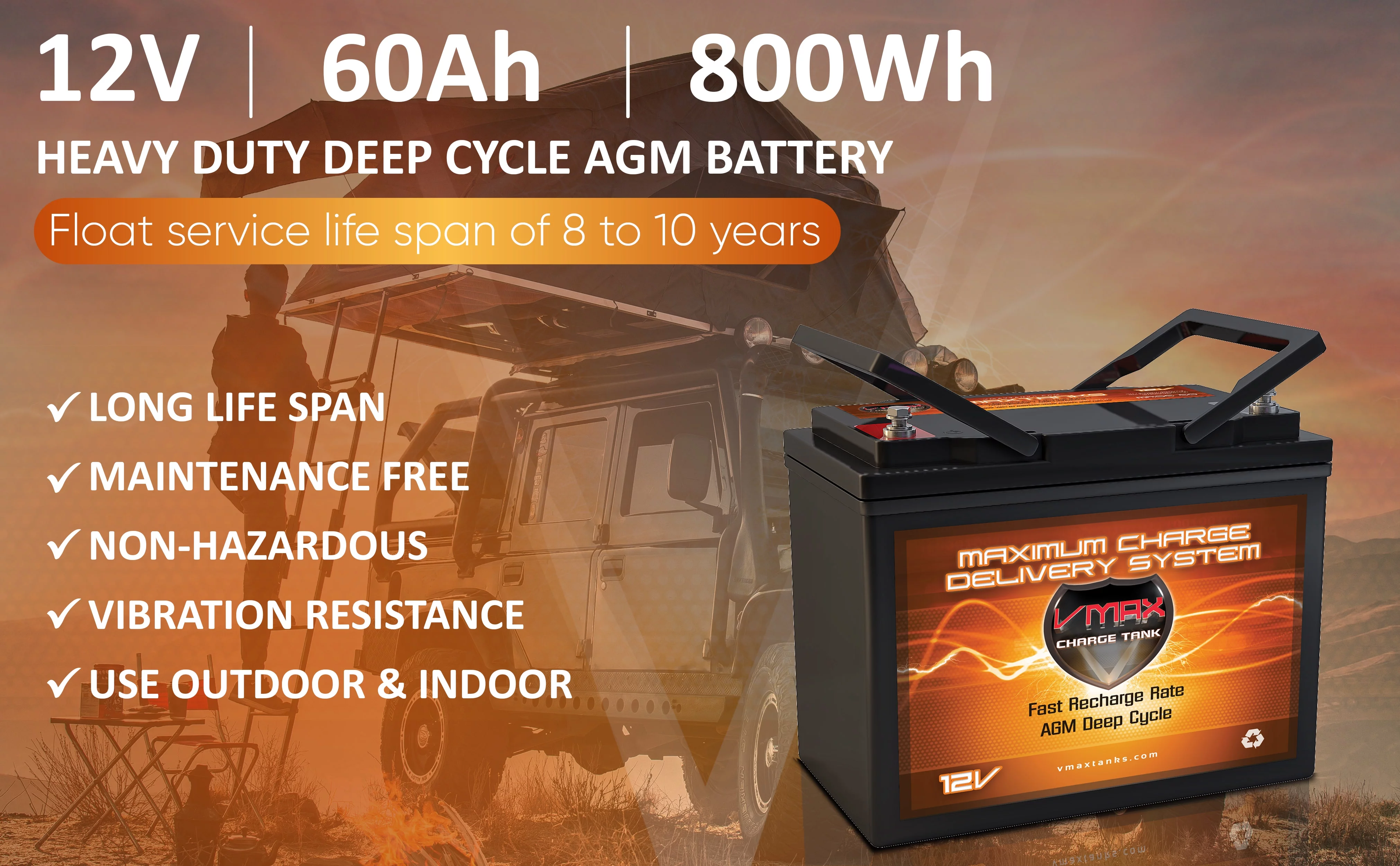 VMAXMB96 AGM Group 22 Deep Cycle Battery Replacement for Crown Embassy 12CE40 12V 60Ah Wheelchair Battery - Inhomebuy