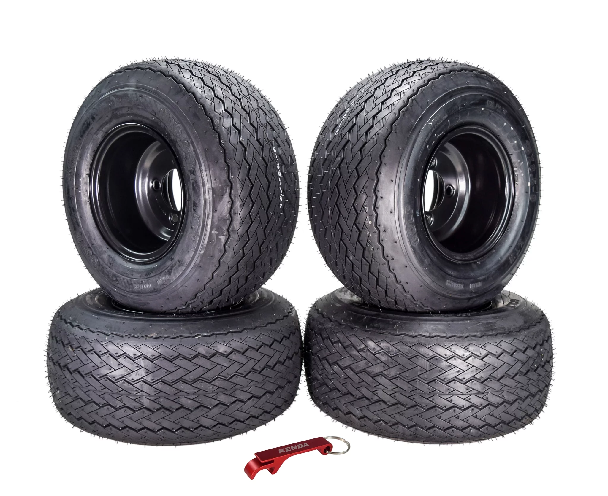 Kenda 18x8.5-8 Golf Cart Tires (4 Ply) & Semi-Gloss Black Wheels Assembled Kit Full Set (4 Pack) with Keychain - Inhomebuy