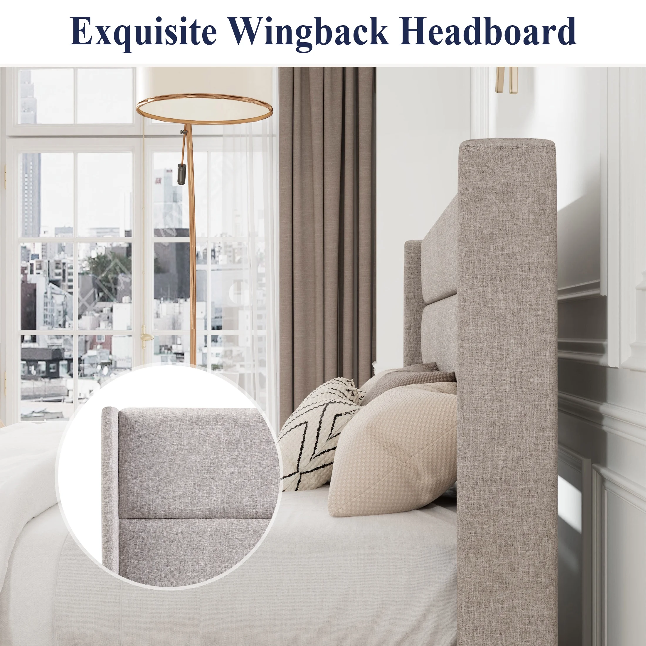 Allewie Queen Size Lift Up Platform Storage Bed Frame with Pannel Wingback Headboard, Light Beige - Inhomebuy