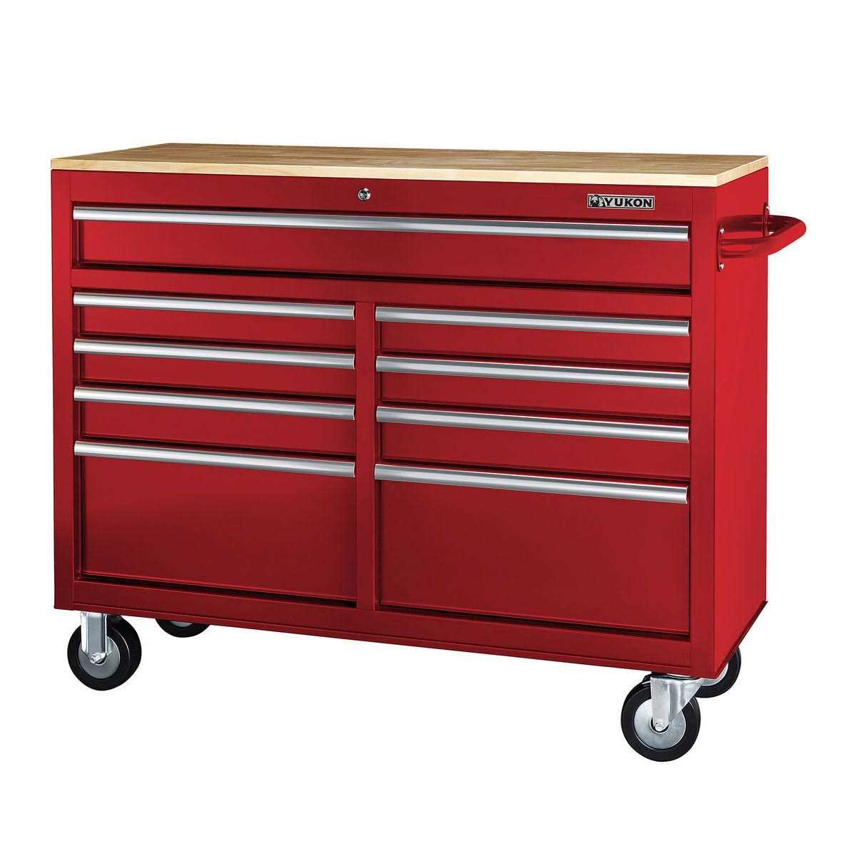 Yukon 46 in. 9-Drawer Mobile Storage Cabinet with Solid Wood Top - Inhomebuy