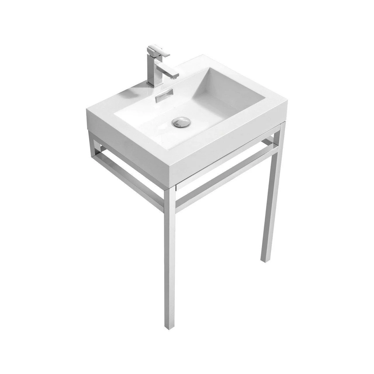 KubeBath Haus 24 in. Stainless Steel Console w/ White Acrylic Sink - Chrome, CH24 - Inhomebuy