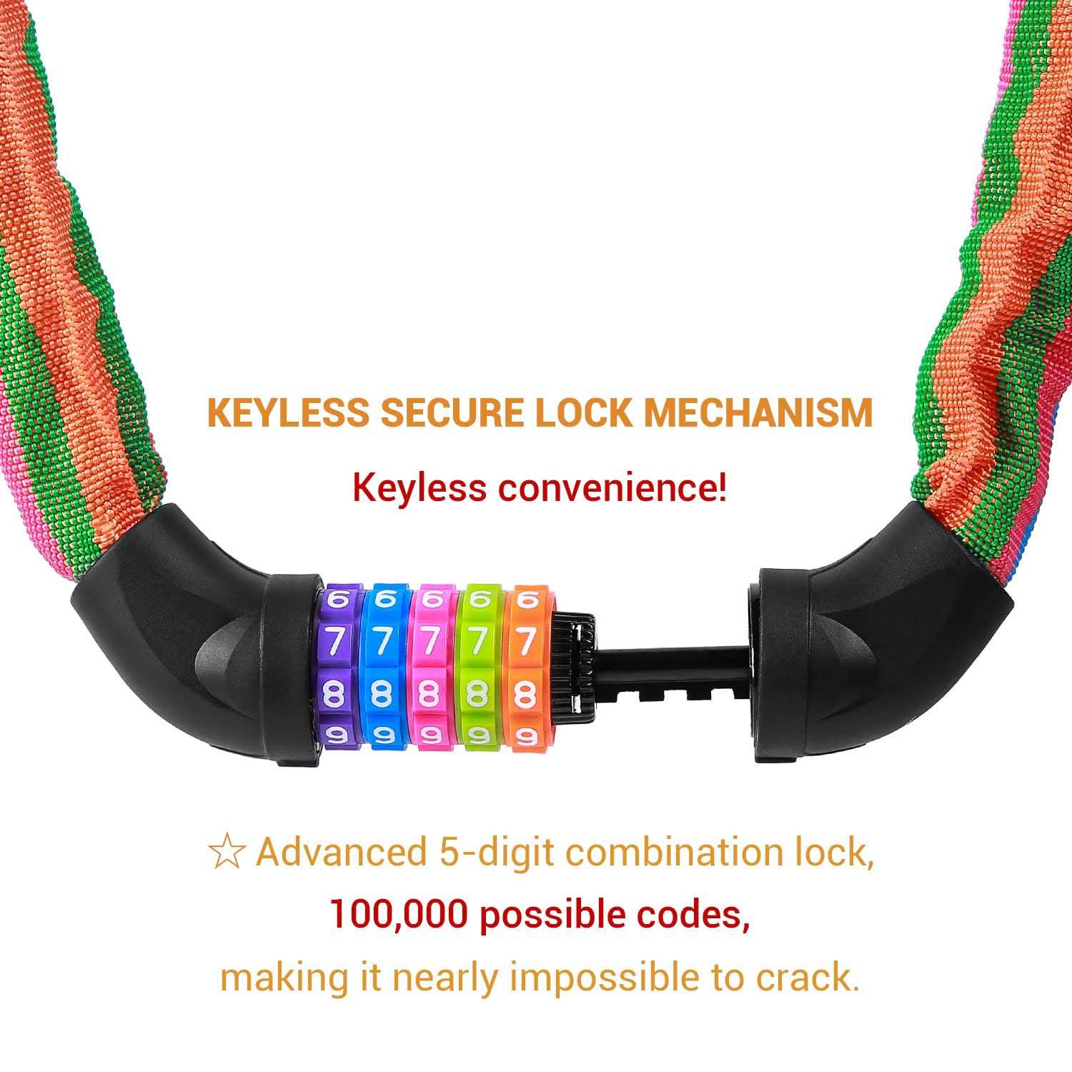 Sportneer Bicycle Chain Lock 5-Digit Resettable Combination Anti-Theft Bike Locks - Inhomebuy