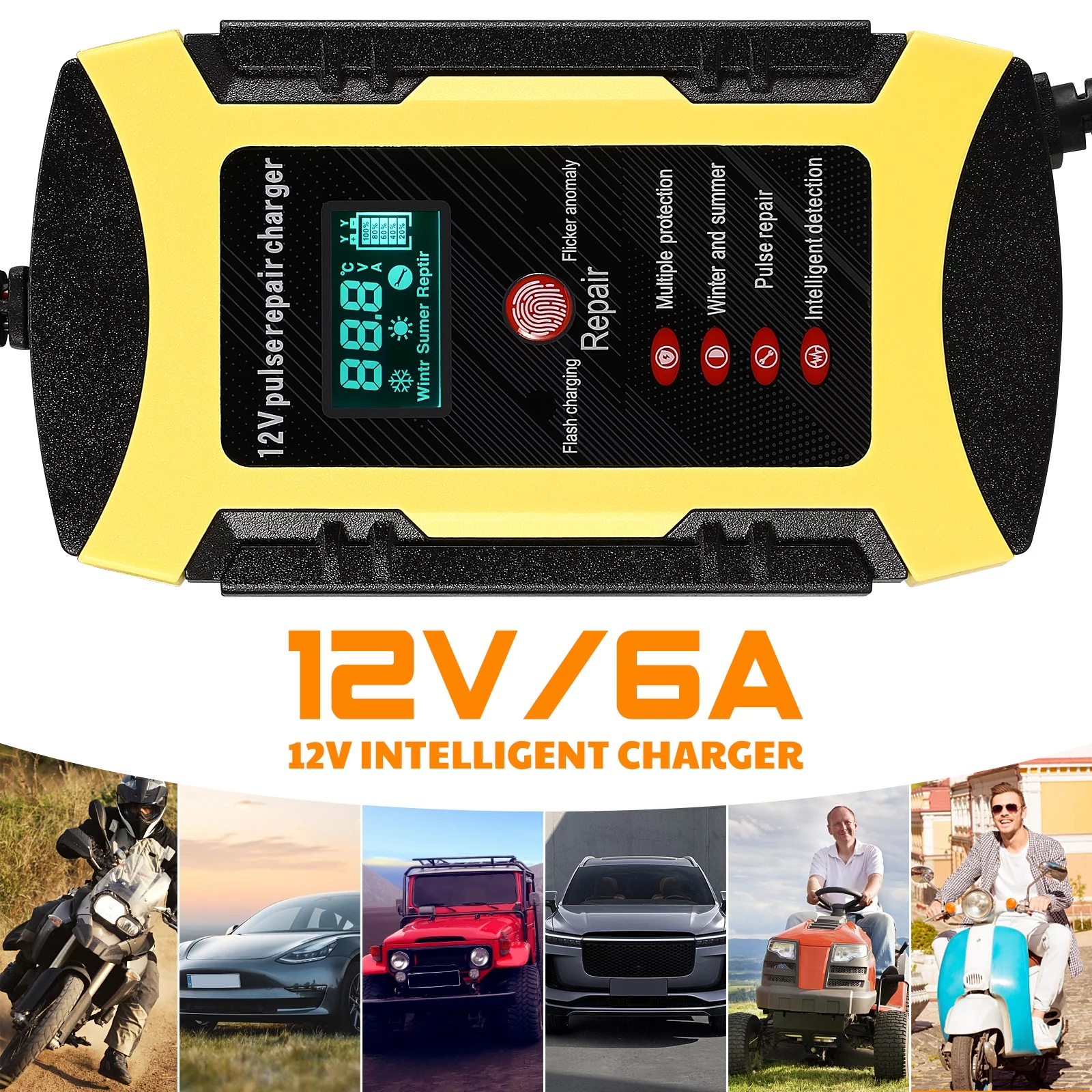 Portable Charger Automatic Trickle Battery Automotive Intelligent Pulse - Inhomebuy