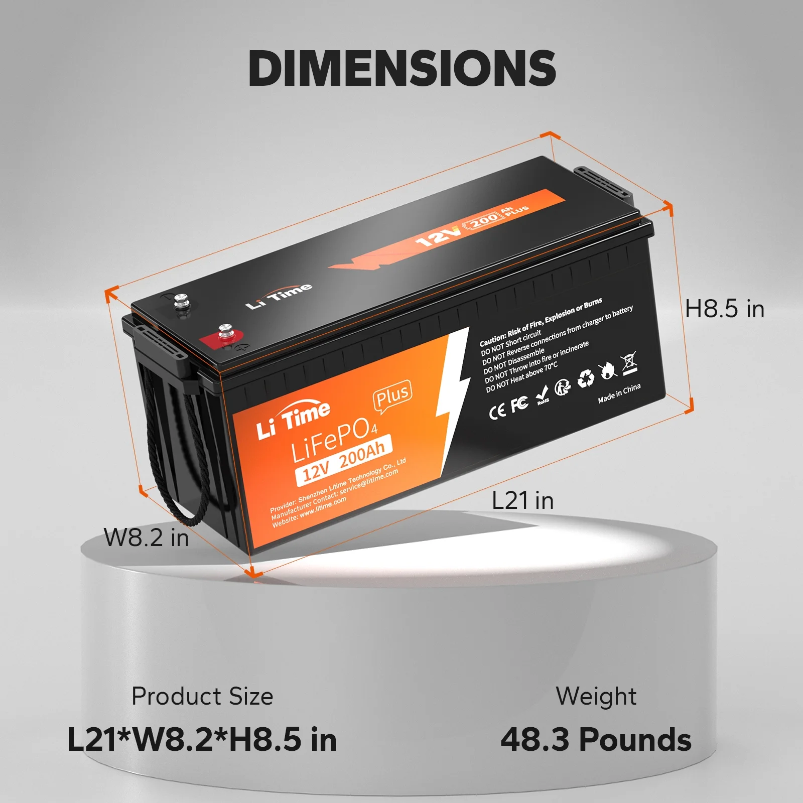 LiTime 12V 200Ah PLUS Lithium LiFePO4 Battery, Max 2560W Power Output, 10-Year Lifetime, 200A BMS LiFePO4 Battery for RV, Solar, Off-Grid, Marine - Inhomebuy