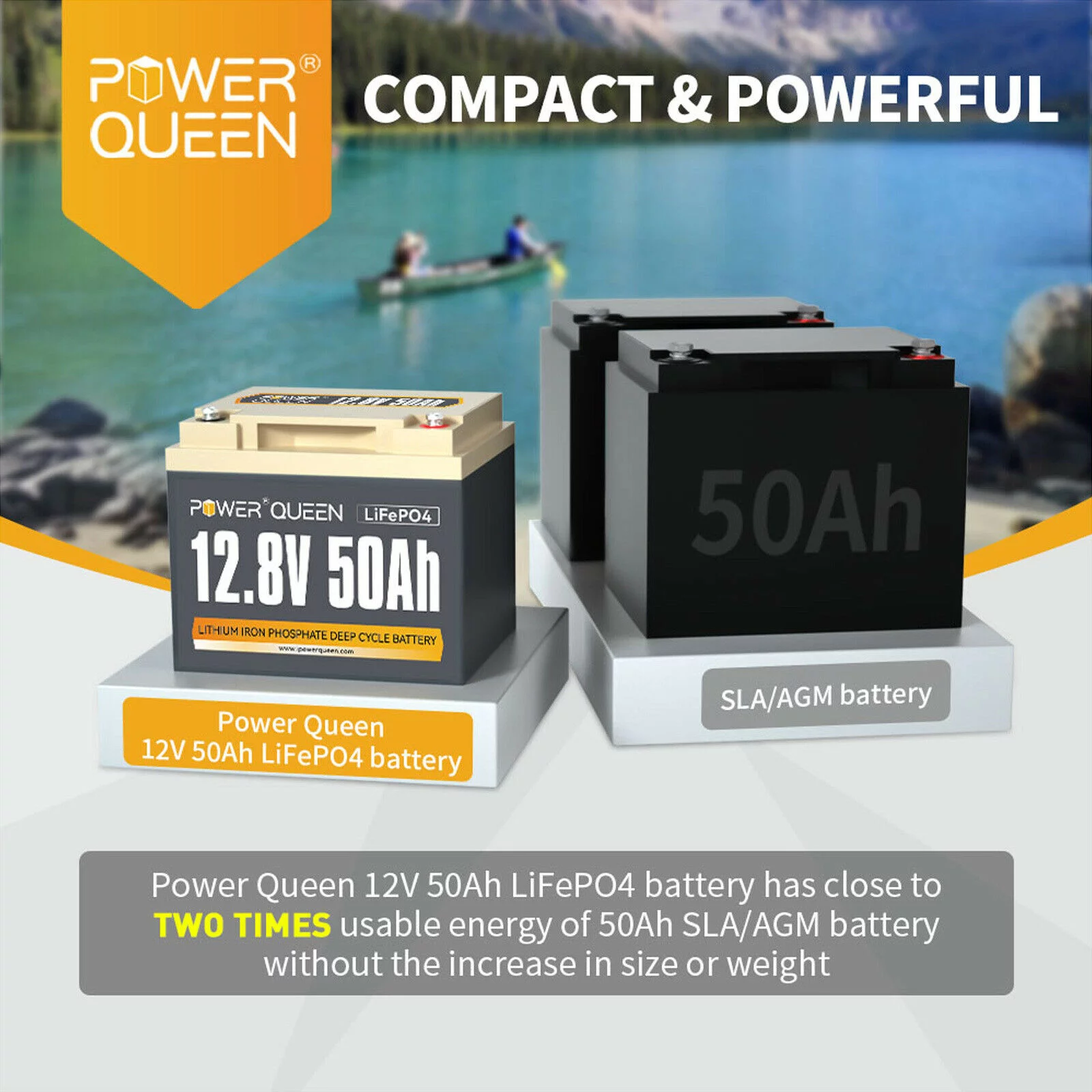Power Queen LiFePO4 Lithium Battery 12V 50Ah Deep Cycle 640Wh BMS for Solar RV - Inhomebuy
