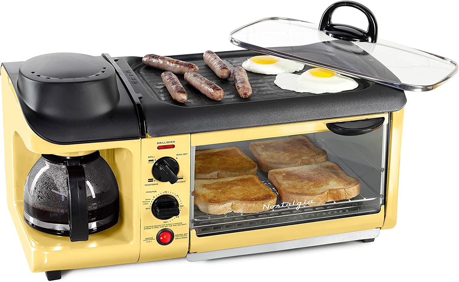 Retro 3-in-1 Family Size Electric Breakfast Station, Yellow - Inhomebuy