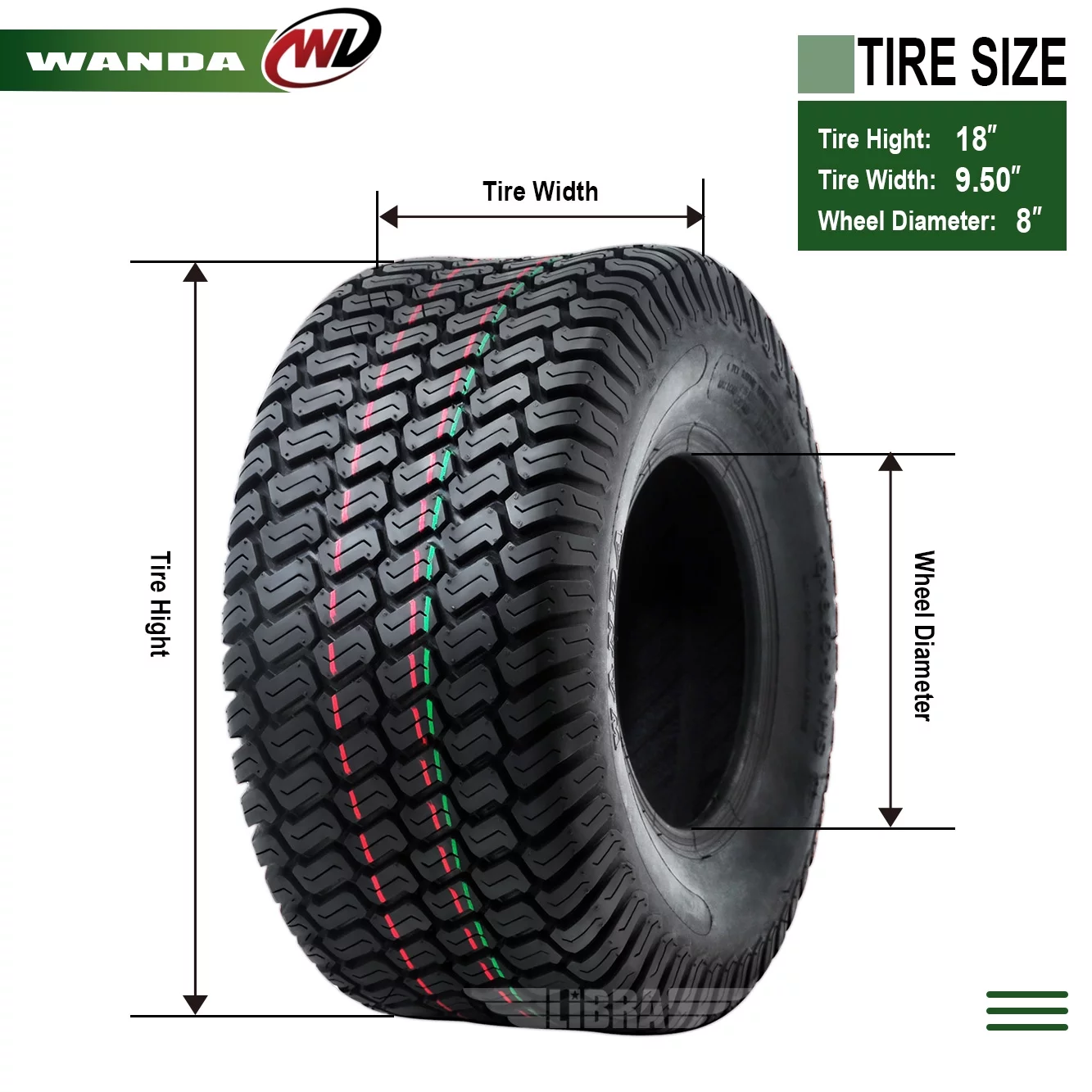 2 New WANDA 18x9.50-8 Lawn Mower Utility/ Golf Cart Turf Tires P332 -13032 - Inhomebuy