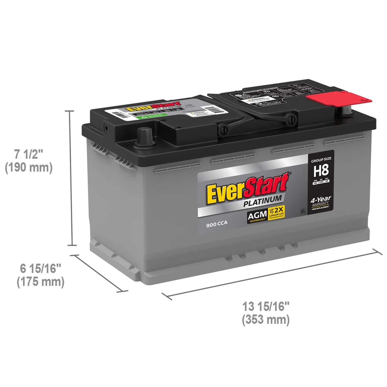 EverStart Platinum BOXED AGM Battery, Group Size H8 / LN5 / 49 12 Volt, 900 CCA - Inhomebuy