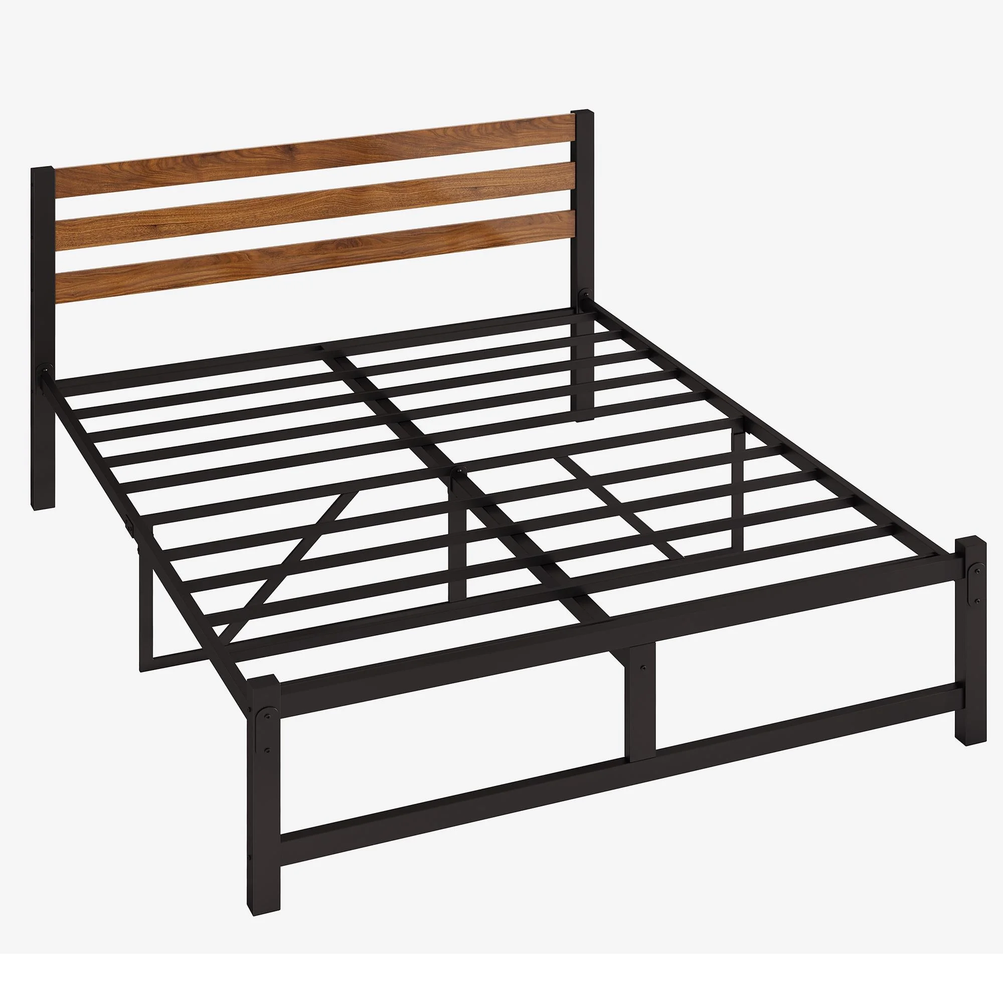uhomepro Queen Platform Bed Frame with Headboard, Rustic Brown and Black Metal Platform Bed Frame with Heavy Duty Metal Slats, No Box Spring Needed - Inhomebuy