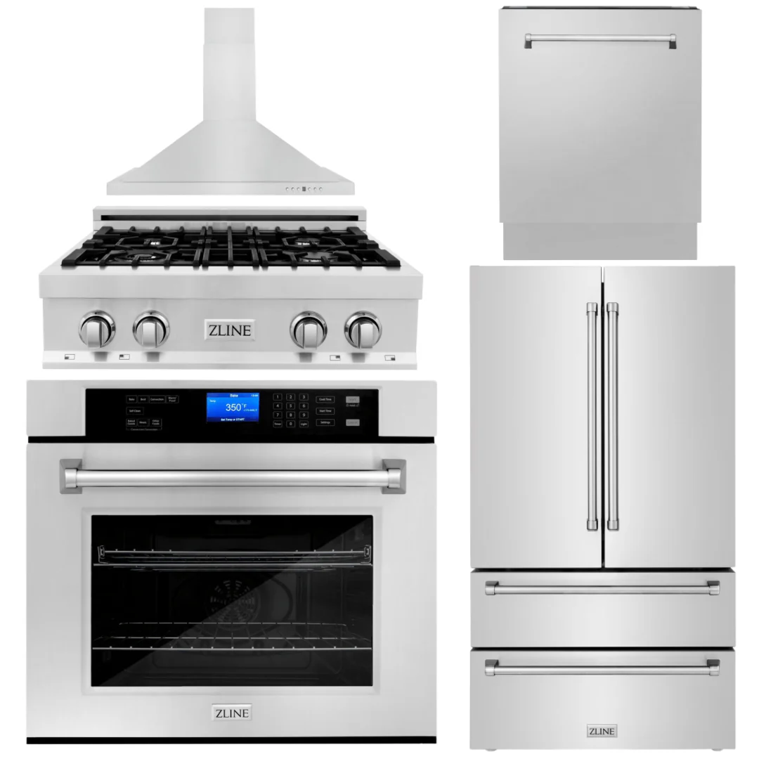 ZLINE 5-Piece Appliance Package - 30 In. Gas Rangetop, Range Hood, Refrigerator, Dishwasher and Wall Oven in Stainless Steel, 5KPR-RTRH30-AWSDWV - Inhomebuy