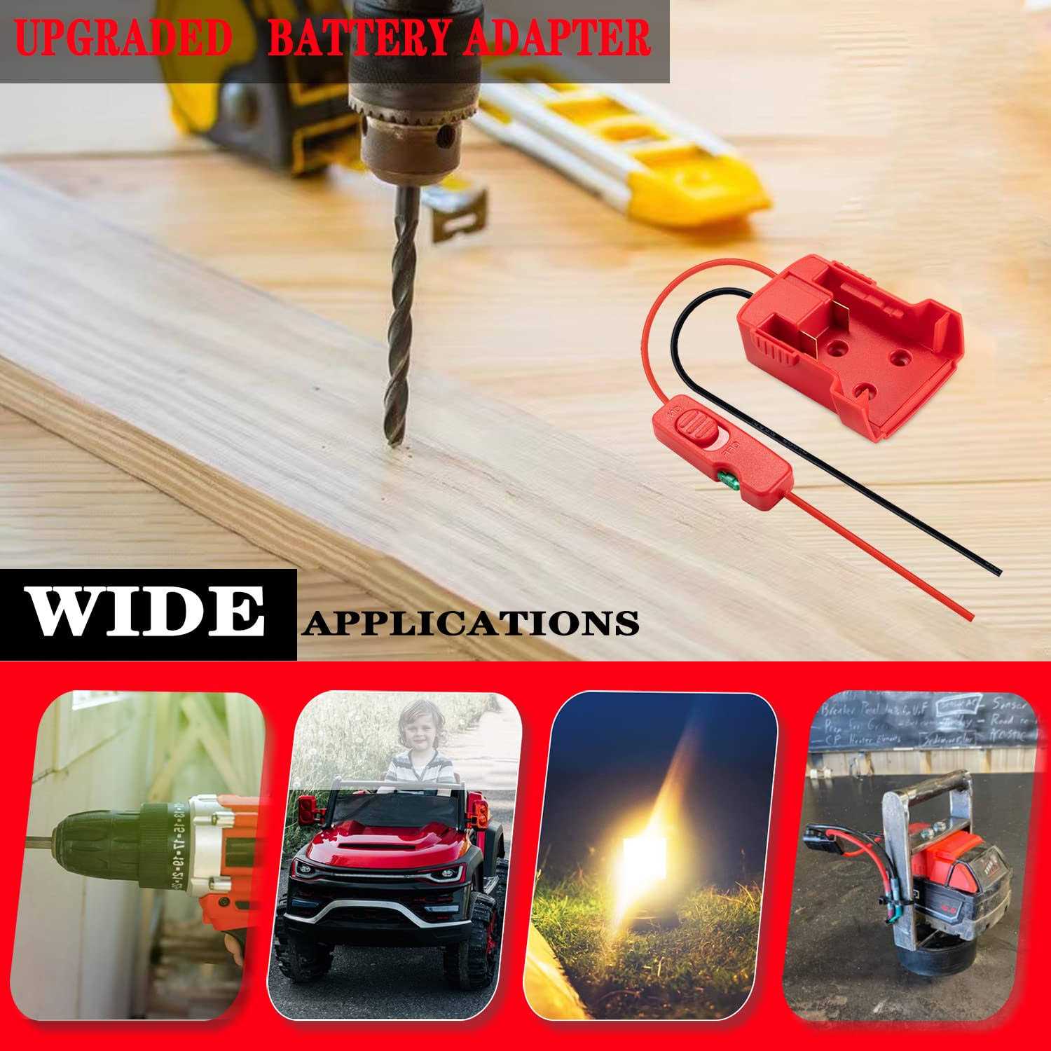 Upgraded M12 Battery Adapter for Milwaukee 12V Battery Adapter All-in-one Design of The Fuse and Switch Power Wheel Adapter for Milwaukee M12 - Inhomebuy