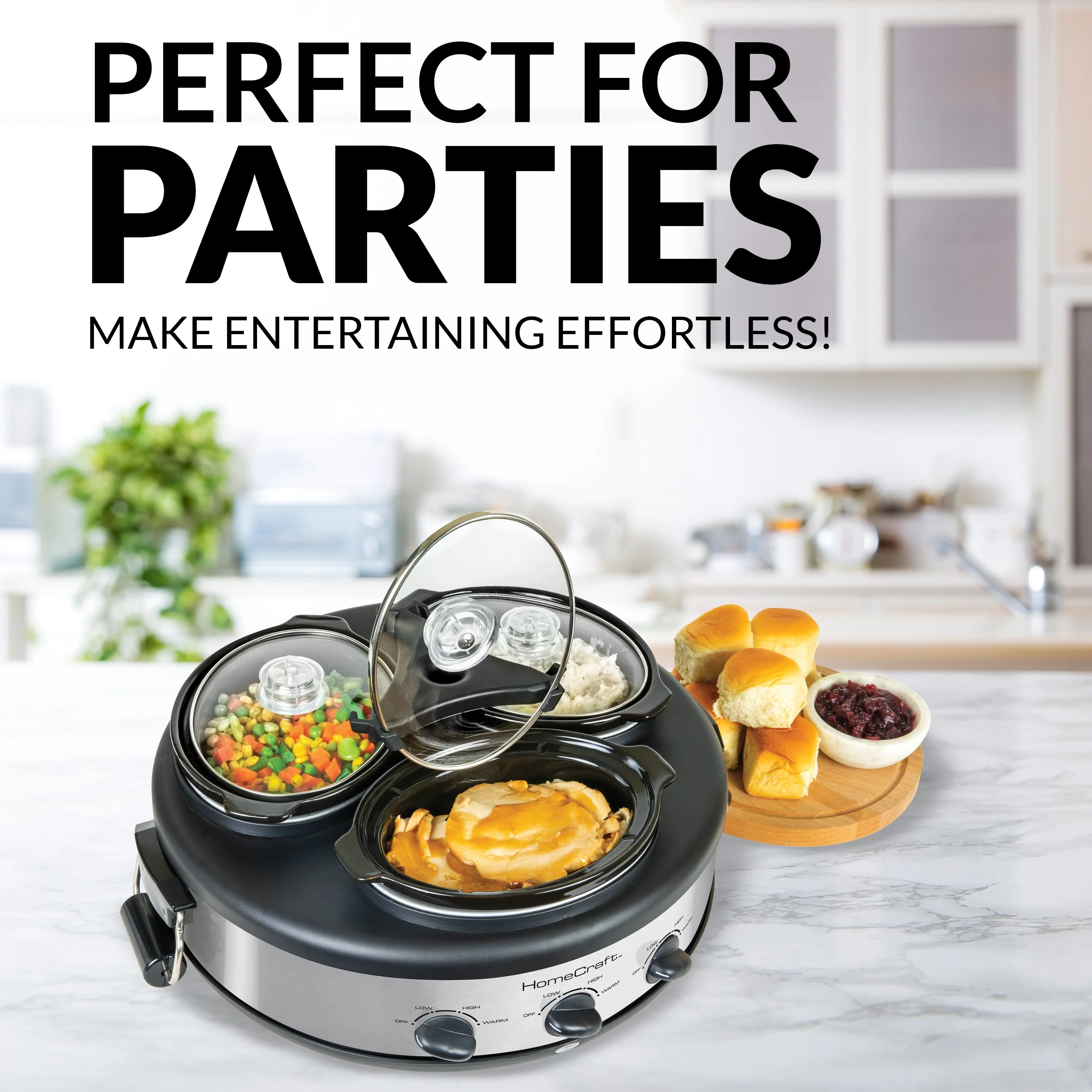 HomeCraft Triple Round Oval 1.5 Quart Stainless Steel Cooker Buffet - Inhomebuy