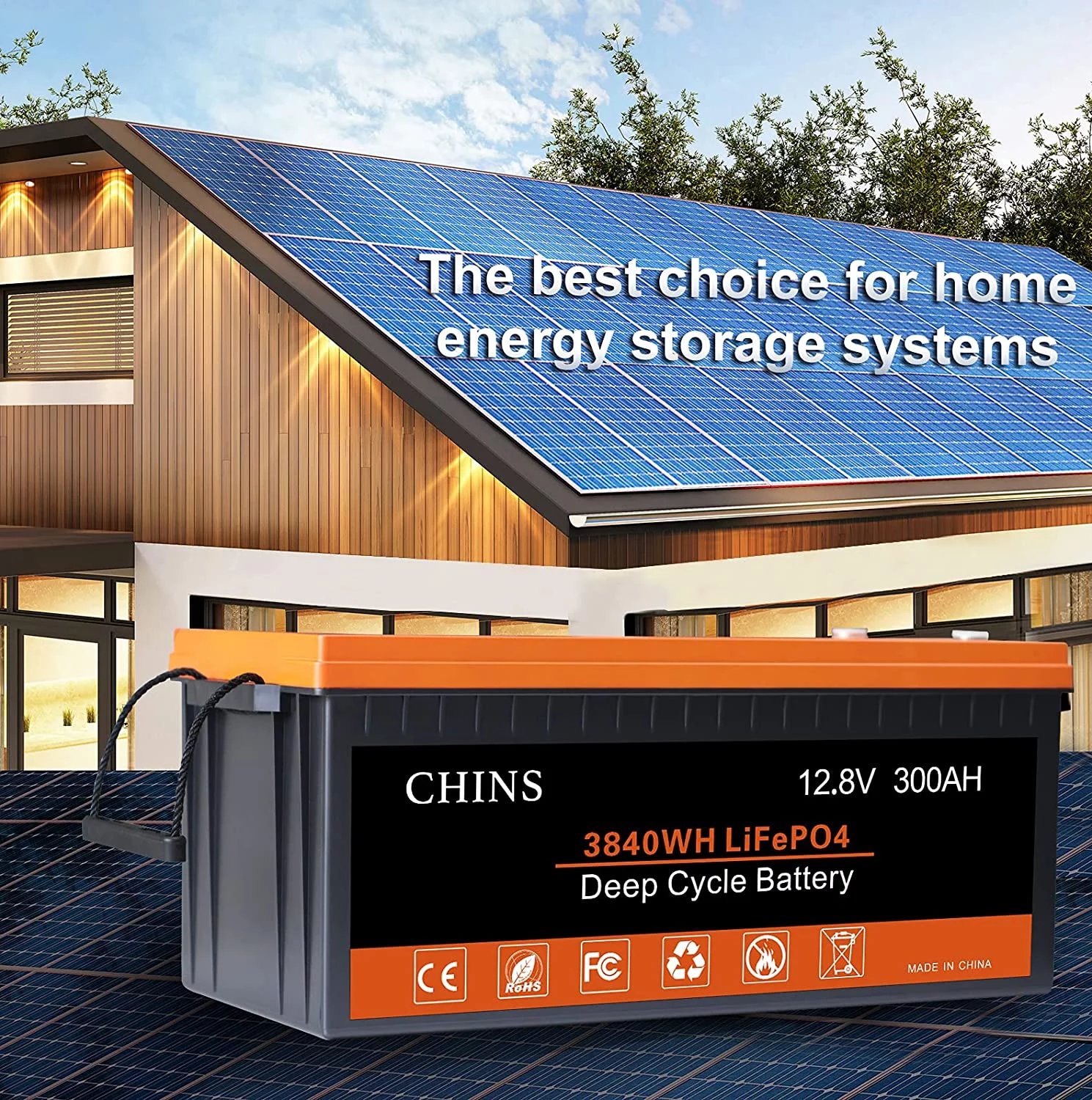 CHINS LiFePO4 Battery 12V 300Ah Lithium iron Battery Built 200A BMS for Home Energy Storage Off-Grid - Inhomebuy