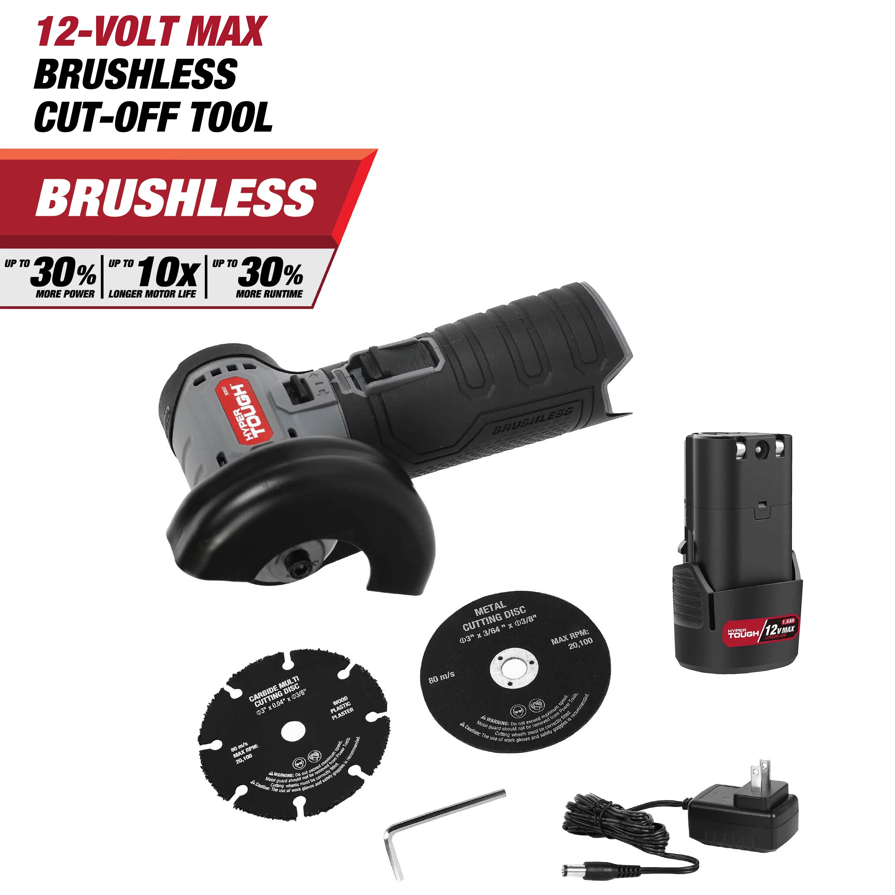 Hyper Tough 12-Volt Cordless Brushless Cut Off Tool, 80007 - Inhomebuy