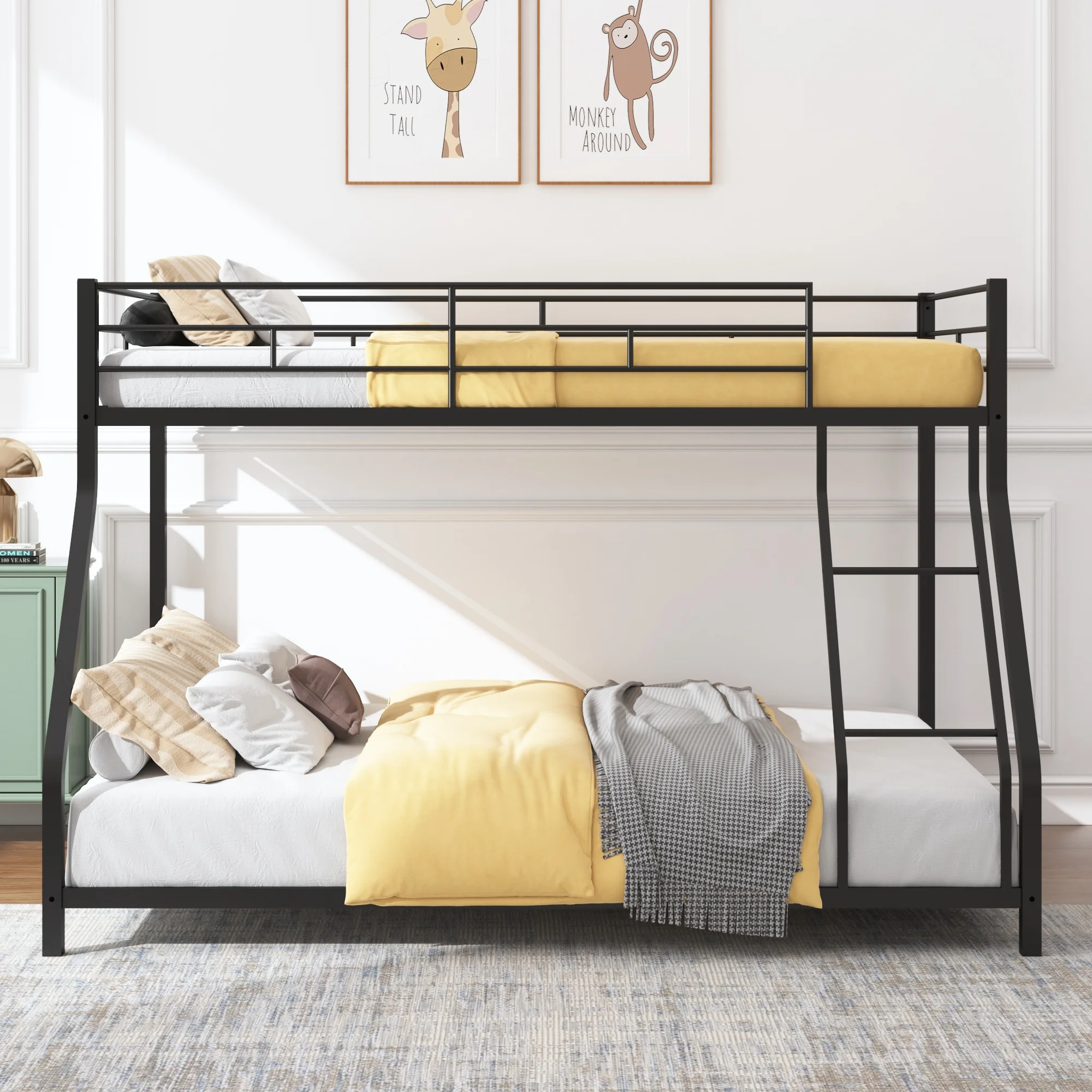 Twin Over Full Bunk Bed, Heavy-duty Metal Bunk Beds Twin Over Full Size, Low Profile Metal Bunk Bed, Space-saving Bunkbeds Frame for Kids Teens, Modern Kids Furniture, No Spring Box Need, Black - Inhomebuy