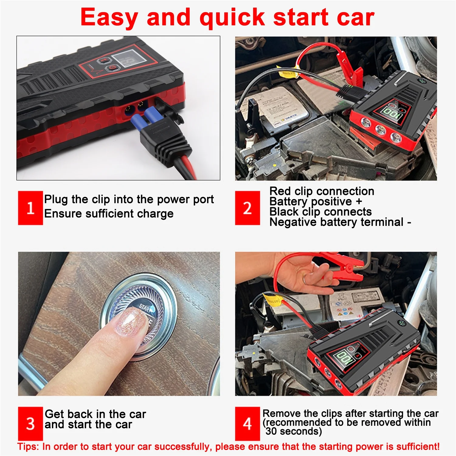 PRAXO Multi-functional Car Jump Starter, 5000A Peak 99800mAh Battery Jump Starter, 12V Car Battery Charger, Auto Battery Booster w/ LCD Display & 3 LED Modes, Portable Power Bank Charger - Inhomebuy