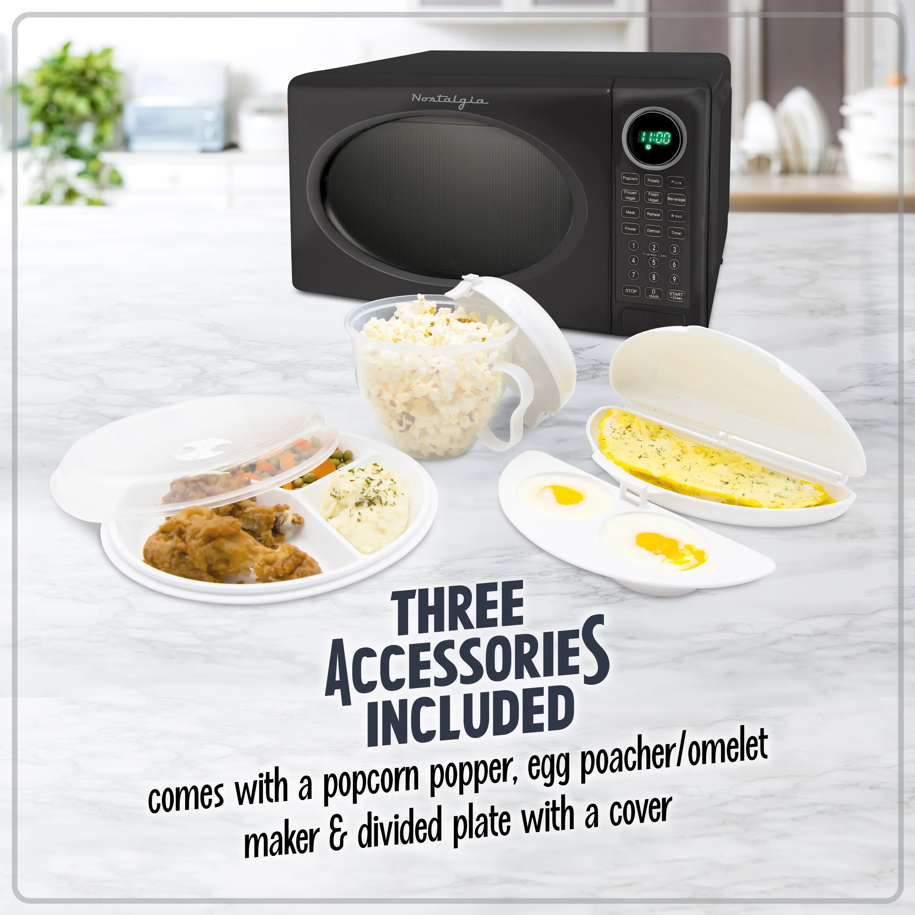 Retro 0.7 Cu Ft Retro Microwave, Black + Accessory Bundle - Inhomebuy