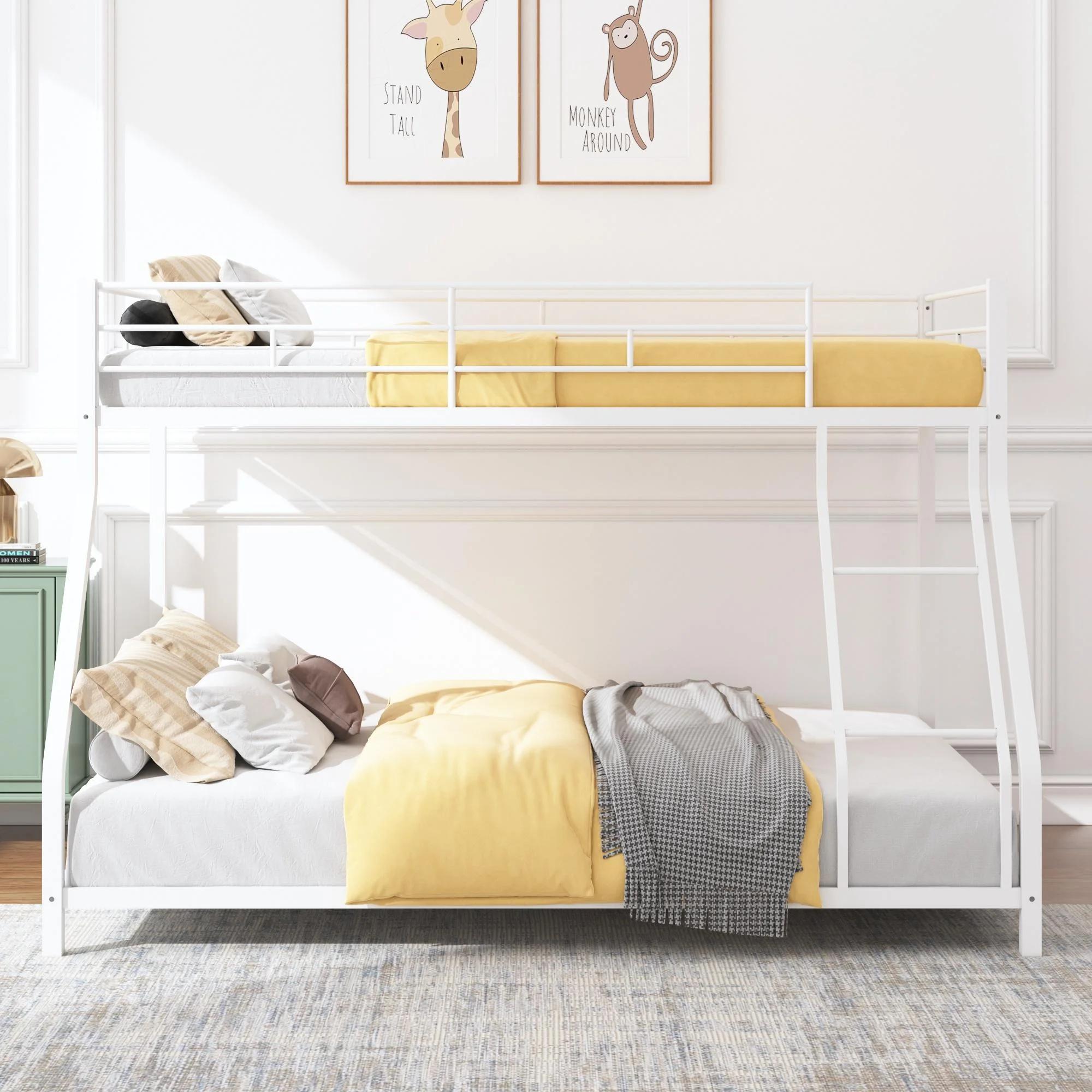 Twin Over Full Bunk Bed, Heavy-duty Metal Bunk Beds Twin Over Full Size, Low Profile Metal Bunk Bed, Space-saving Bunkbeds Frame for Kids Teens, Modern Kids Furniture, No Spring Box Need, Black - Inhomebuy