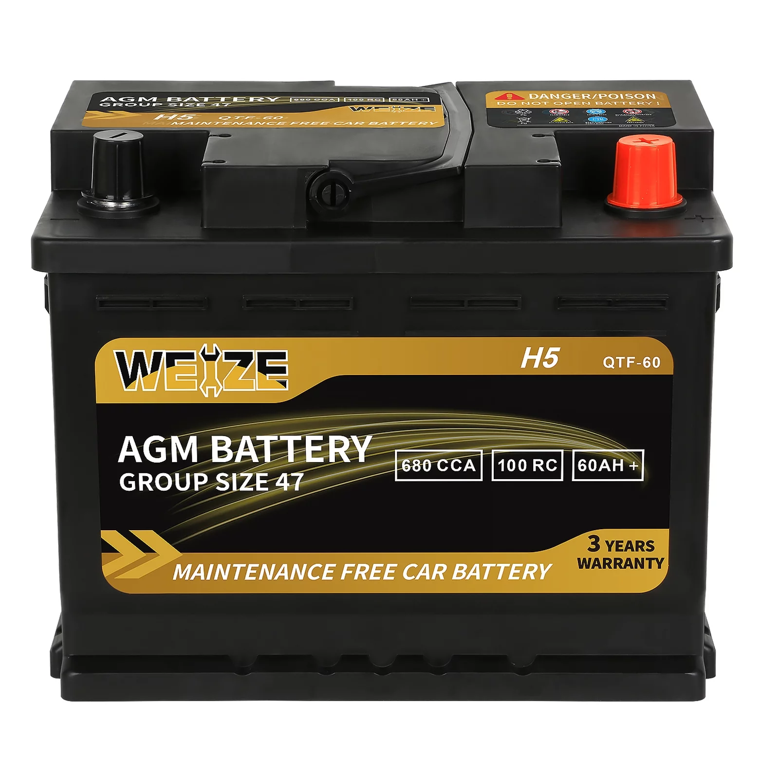 Weize Platinum AGM Battery BCI Group 48-12v 70ah H6 Size 48 Automotive Battery, 120RC, 760CCA, 36 Months Warranty - Inhomebuy