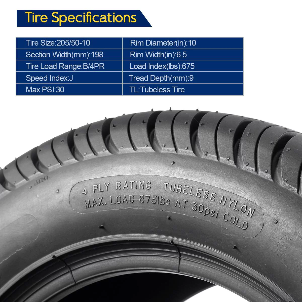 MaxAuto Golf Cart Tires 205/50-10 205x50-10 Low Profile, 4Pcs - Inhomebuy