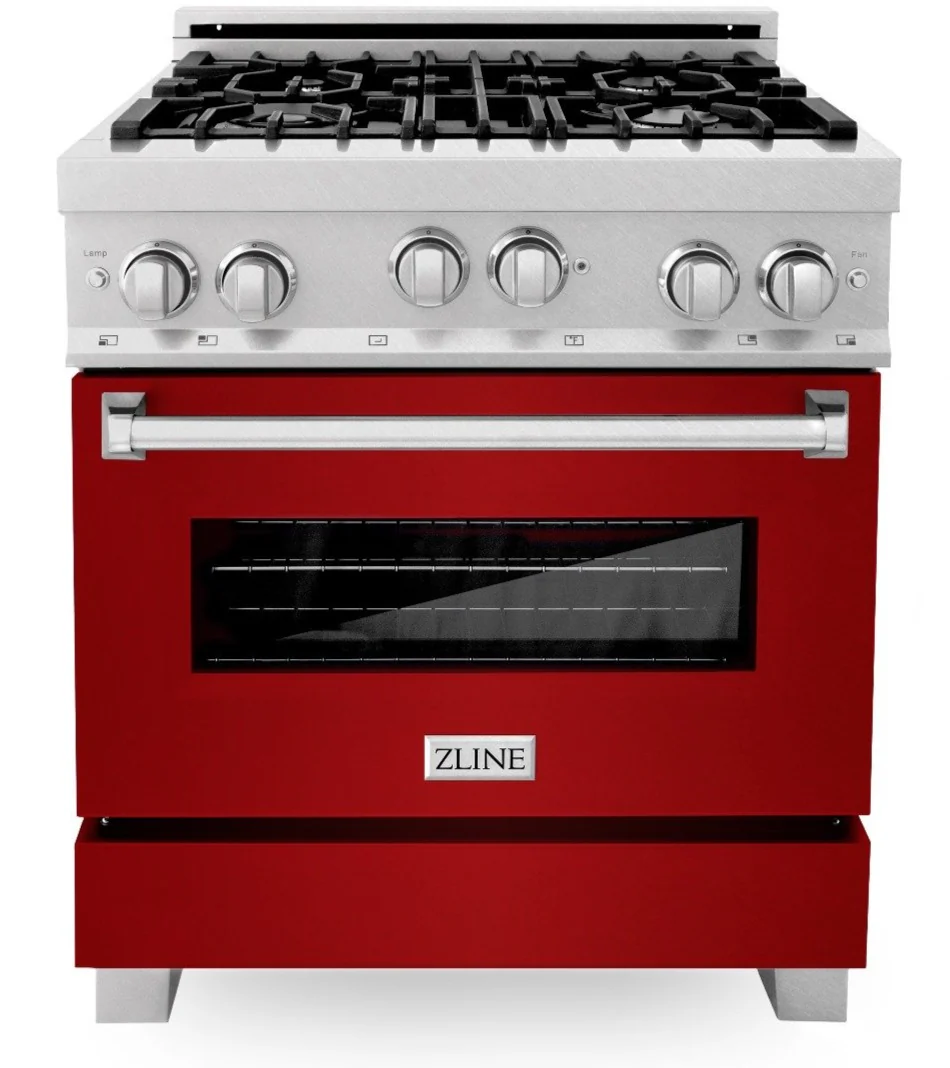 ZLINE 30 in. Professional Gas Range in DuraSnow® Stainless Steel with Red Gloss Door, RGS-RG-30 - Inhomebuy