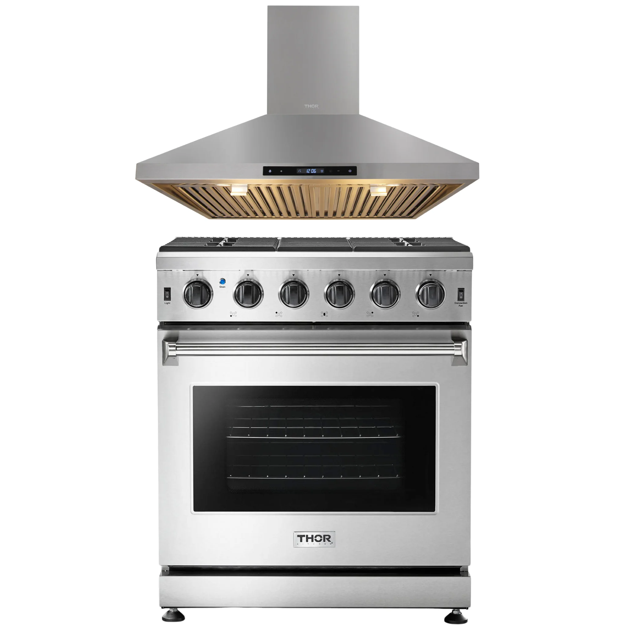 Thor Kitchen Appliances Set - 30 in. Natural Gas Range, 30 in. Range Hood, AS-LRG3001U - Inhomebuy