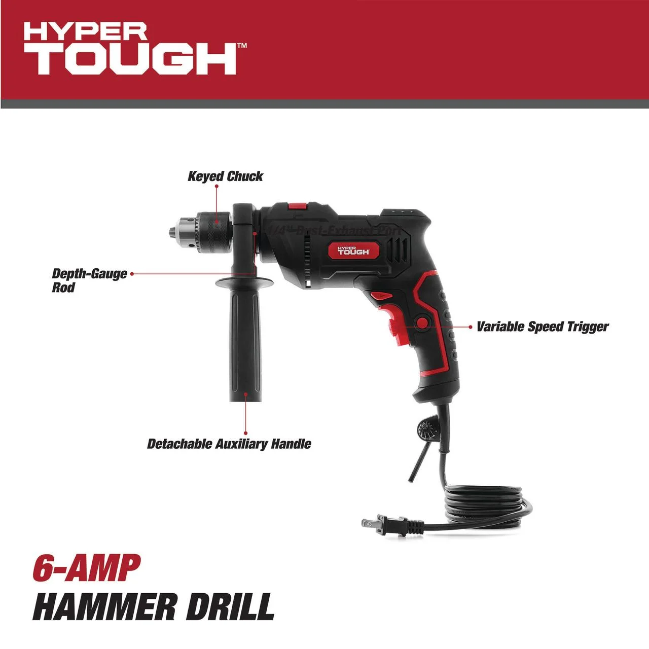 Hyper Tough 6-Amp 1/2-inch Corded Hammer Drill, Keyed Chuck, 120 Volt,TD6HD - Inhomebuy