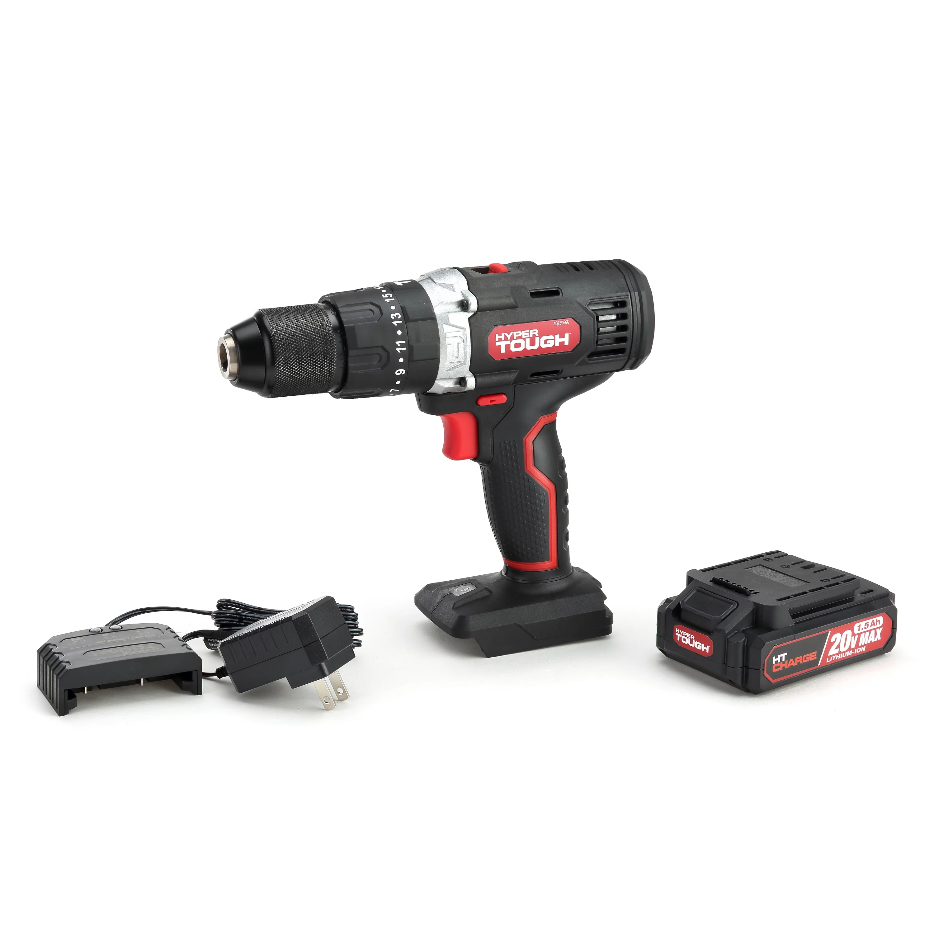 Hyper Tough 20V Max Lithium-Ion Cordless Hammer Drill, 1/2 inch Chuck, 2 Speeds with 1.5Ah Lithium-ion Battery & Charger, Bit Holder & LED Light - Inhomebuy