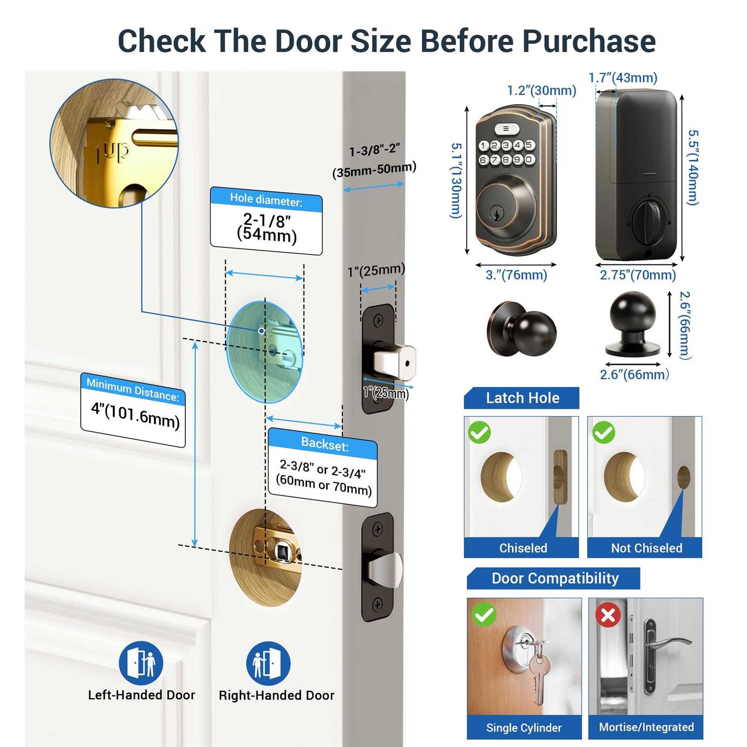 Veise Keyless Entry Door Lock with 2 Keypad - Inhomebuy