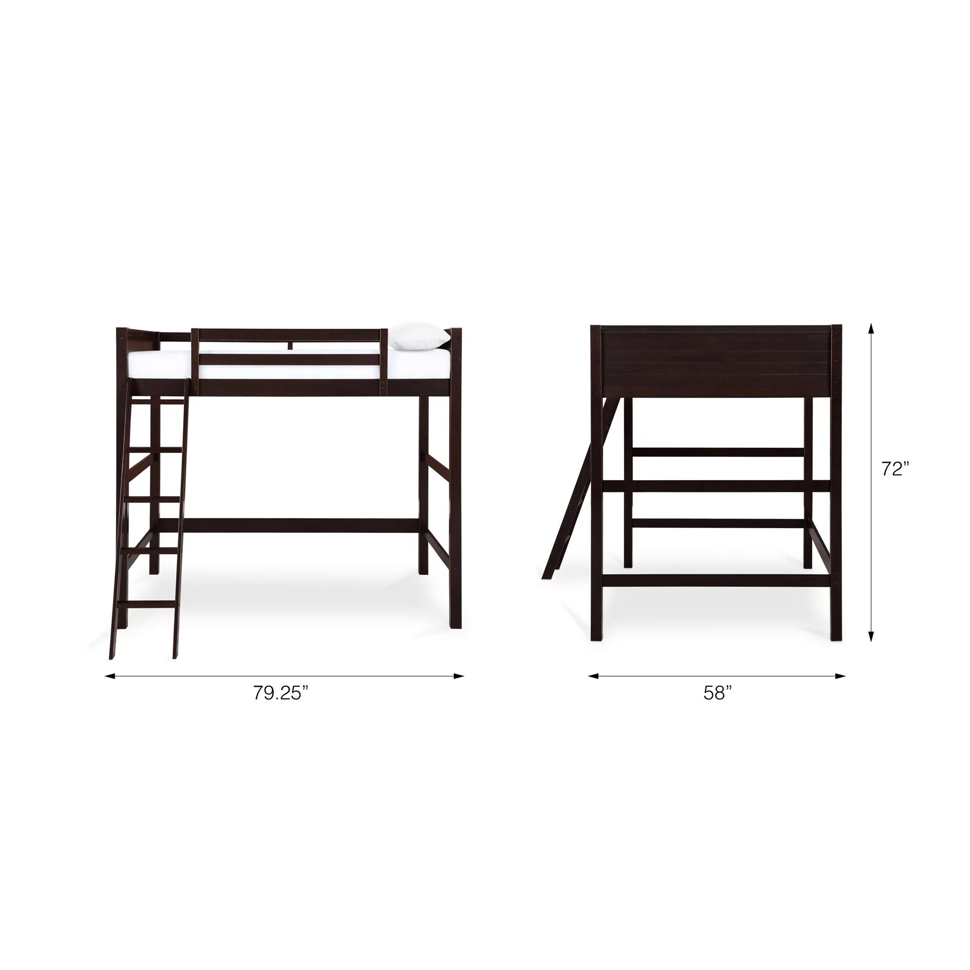 Your Zone Kiarah Full Size Loft Bed with Ladder, Black - Inhomebuy