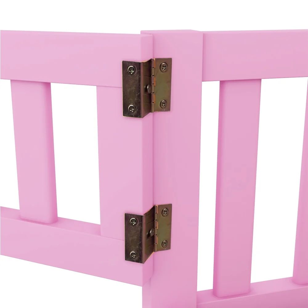Twin Size Montessori Floor Bed with Safety Guardrails and Door, Playhouse Bed for Kids Boys Girls, Wood Montessori Bed Frame for Bedrooms, Pink - Inhomebuy