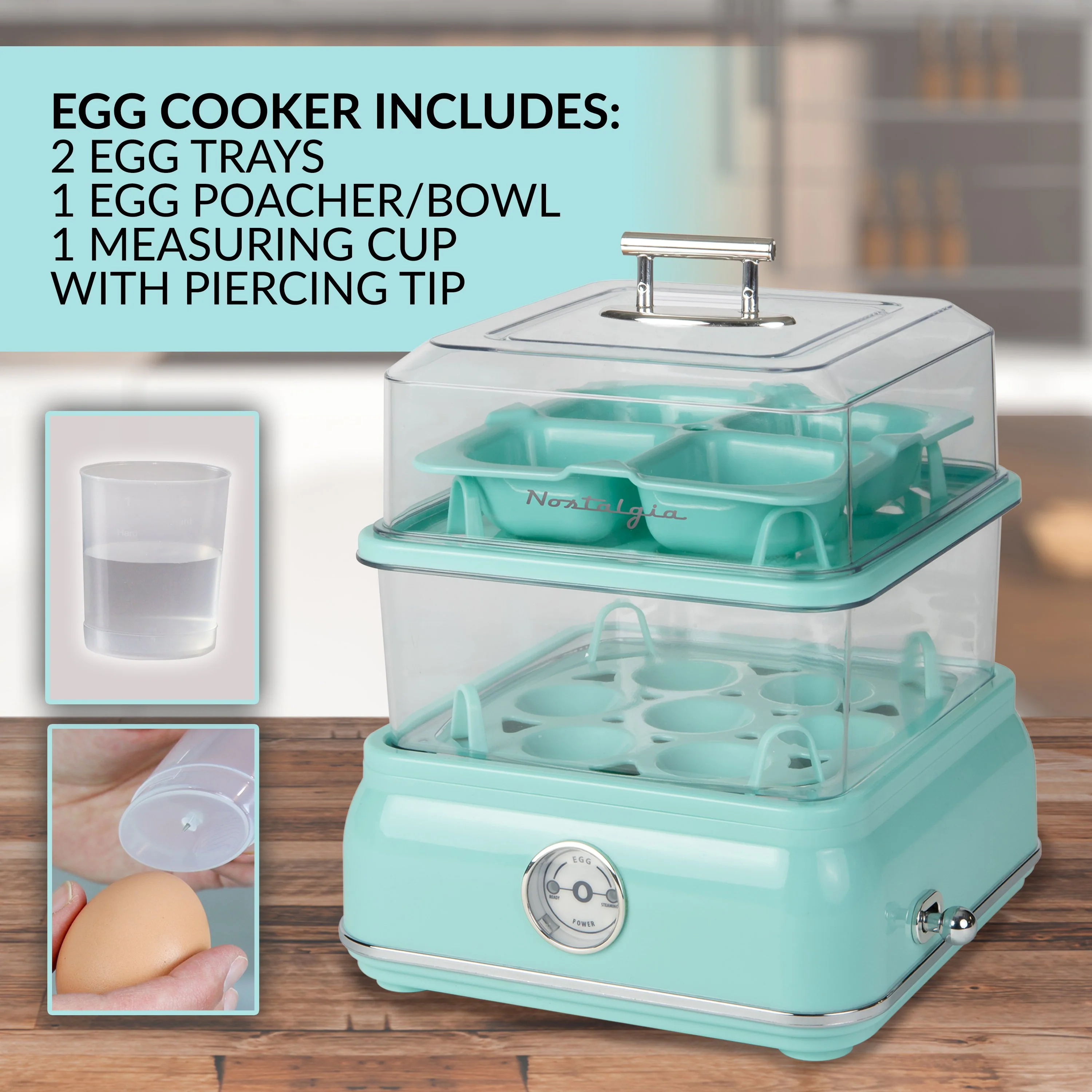 Classic Retro 14-Capacity Egg Cooker, Aqua - Inhomebuy