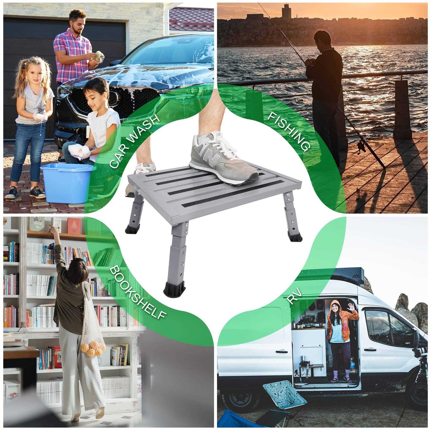 Depsunny Adjustable Height Aluminum Rv Step, Stable Foldable Platform Step Stool, Supports Up To 1,000 Lb, Non-Slip Rubber Feet And Platform Mat - Inhomebuy