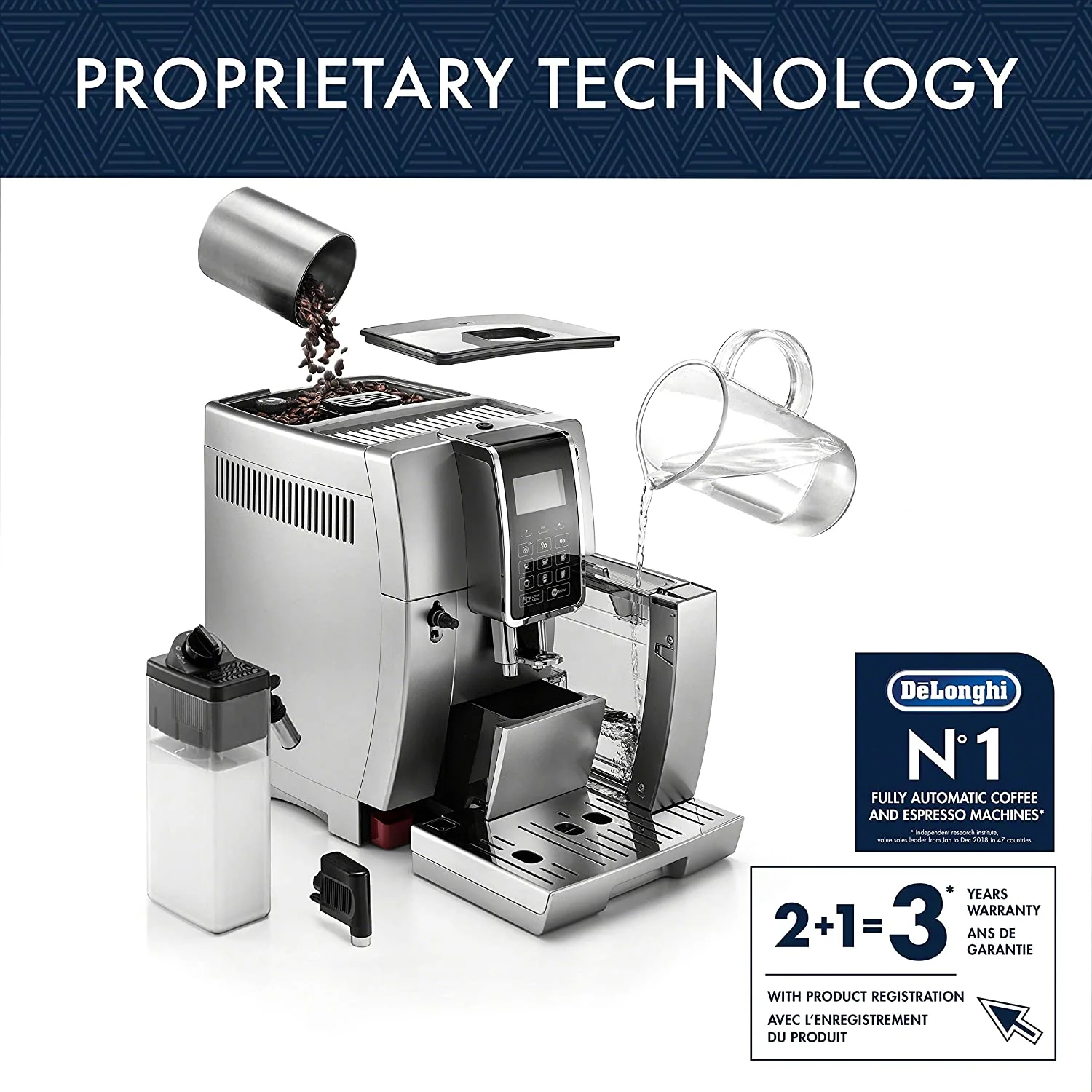 DeLonghi Dinamica with LatteCrema Fully Automatic Espresso Maker: with iced coffee, automatic milk frother, silver | ECAM35075SI - Inhomebuy