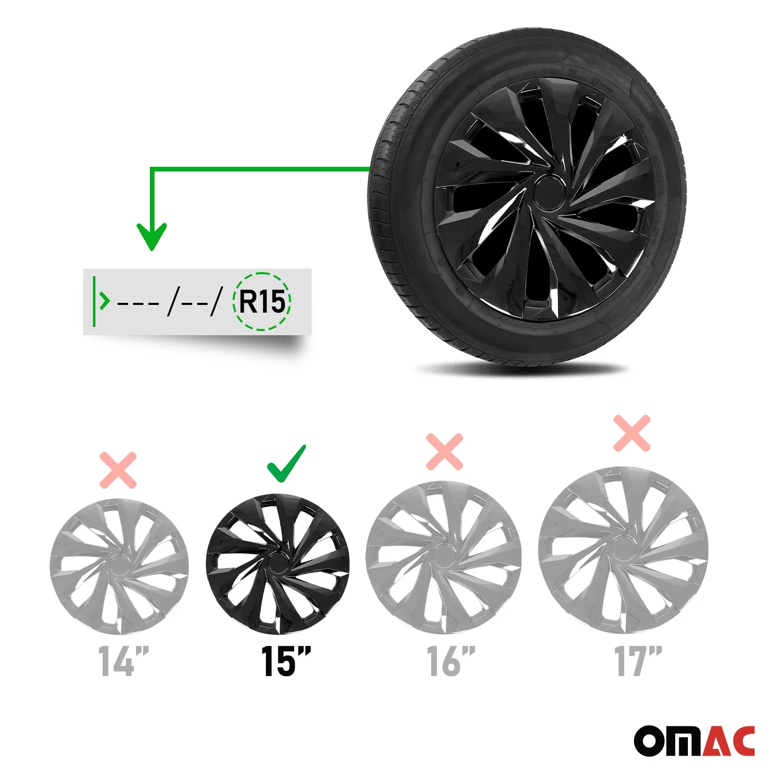 OMAC 15 Inch Wheel Rim Covers Hubcaps for Subaru Impreza Black - Inhomebuy