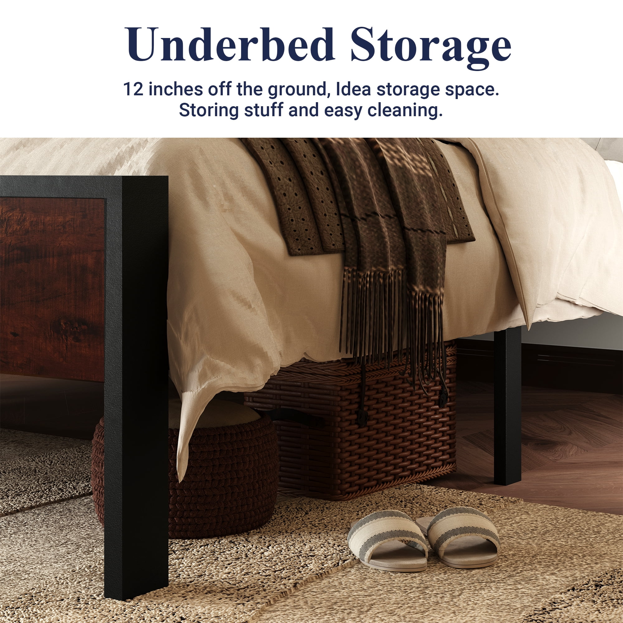 Allewie Sanders Queen Size Metal Platform Bed Frame with Wood Headboard and Footboard & Metal Slat - Inhomebuy