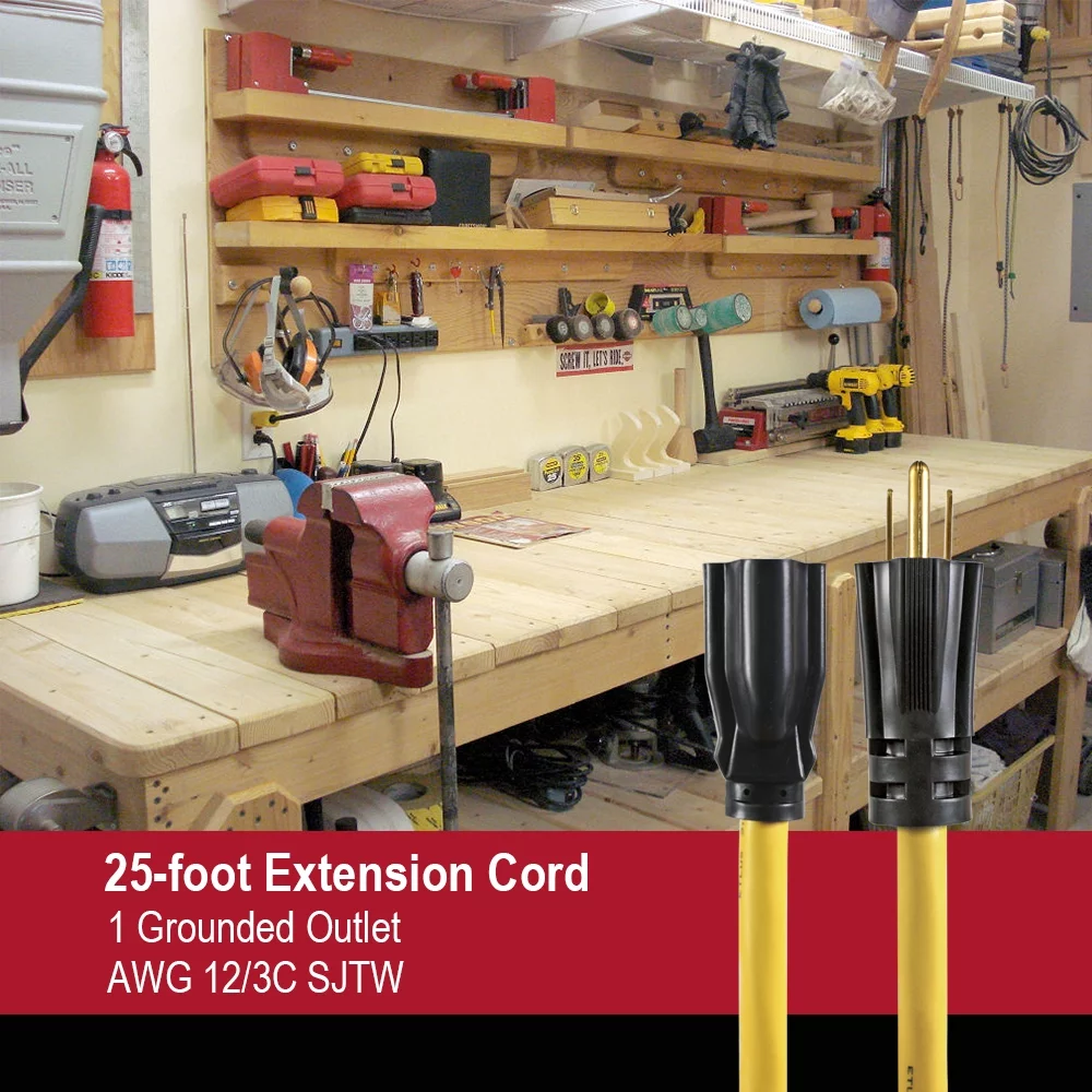 Hyper Tough 25FT 12/3 Extension Cord Yellow For Outdoor Use - Inhomebuy