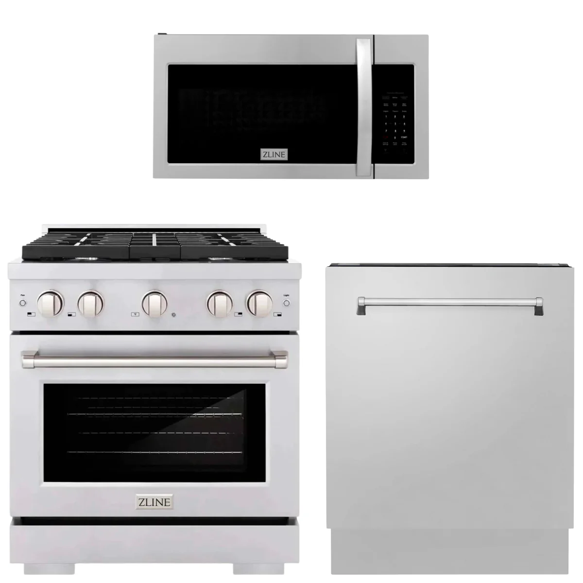ZLINE 30 in. Gas Range, Over-the-Range Microwave, Dishwasher Appliance Package, 3KP-SGROTR30-DWV - Inhomebuy