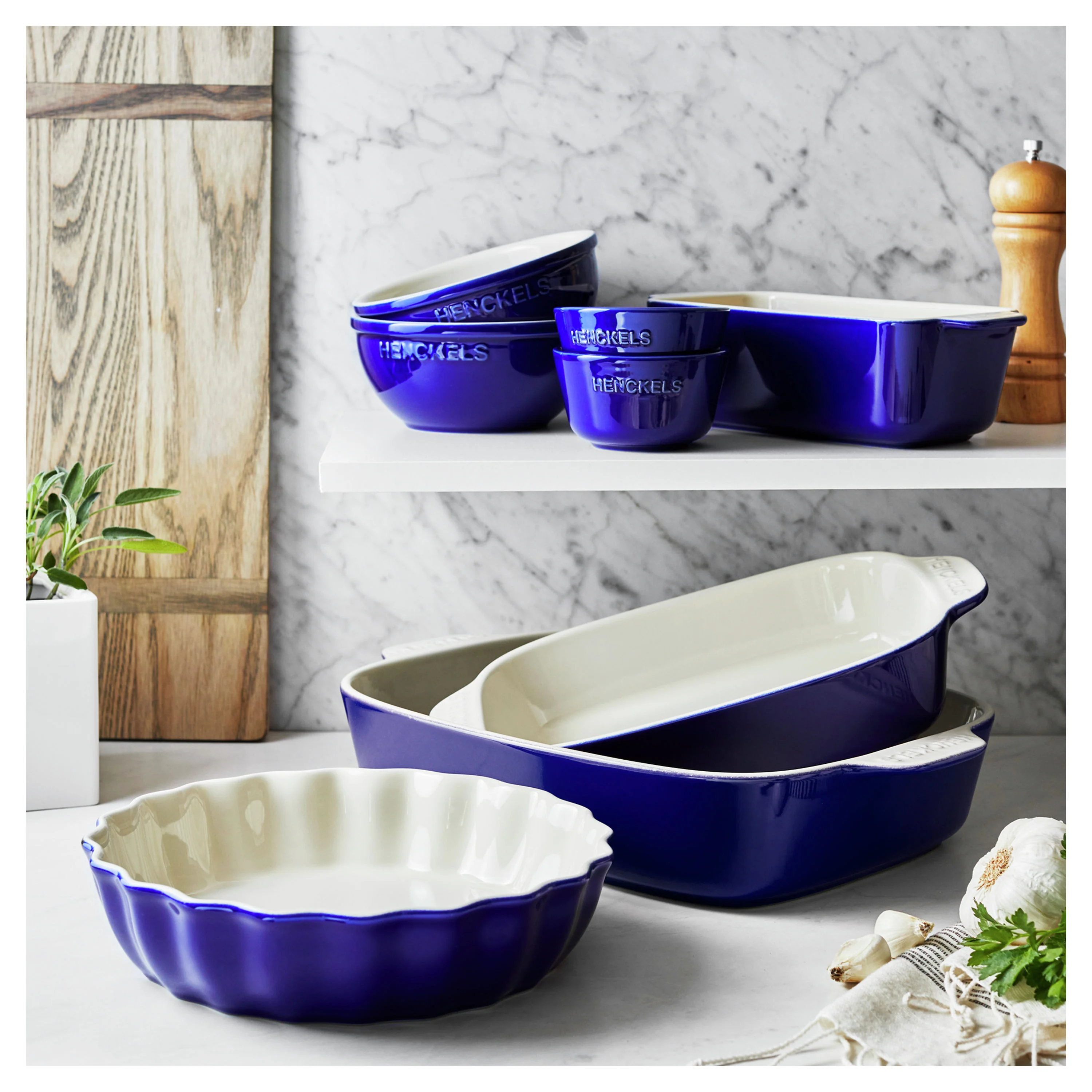 Henckels 8pc Mixed Bakeware and Serving Set in Dark Blue, Ceramics Series - Inhomebuy