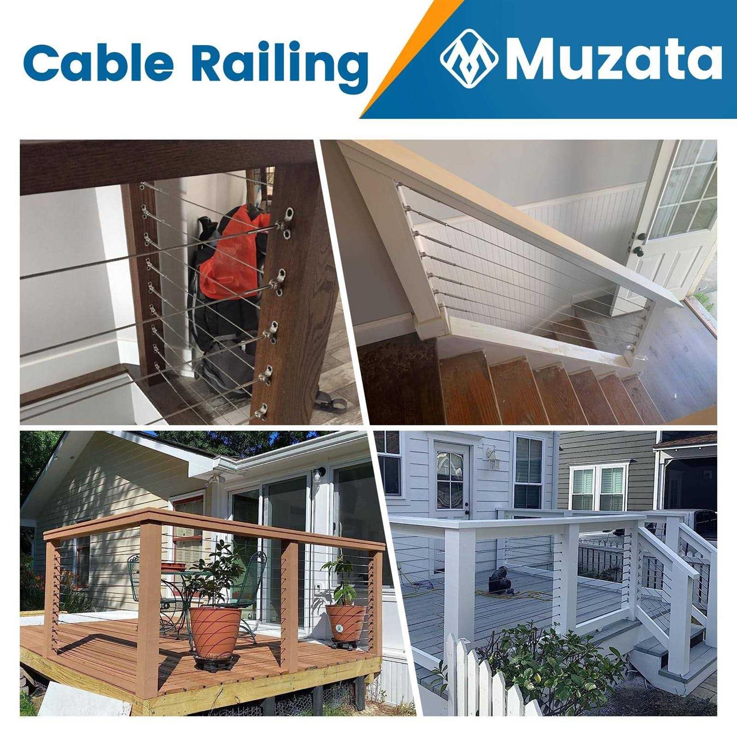 Muzata Cable Railing Kit 1/8 Swage Toggle Turnbuckle Hardware T316 Stainless Steel For Wood Post Woodeasy System Angle 180° Adjustable - Inhomebuy